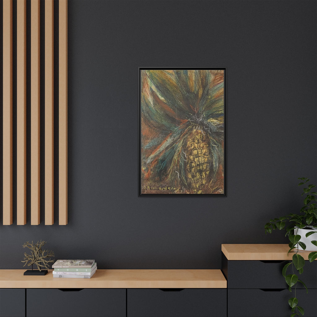 Forgotten Corn Husk Framed Canvas — Tropical Pineapple Matte Wall Art