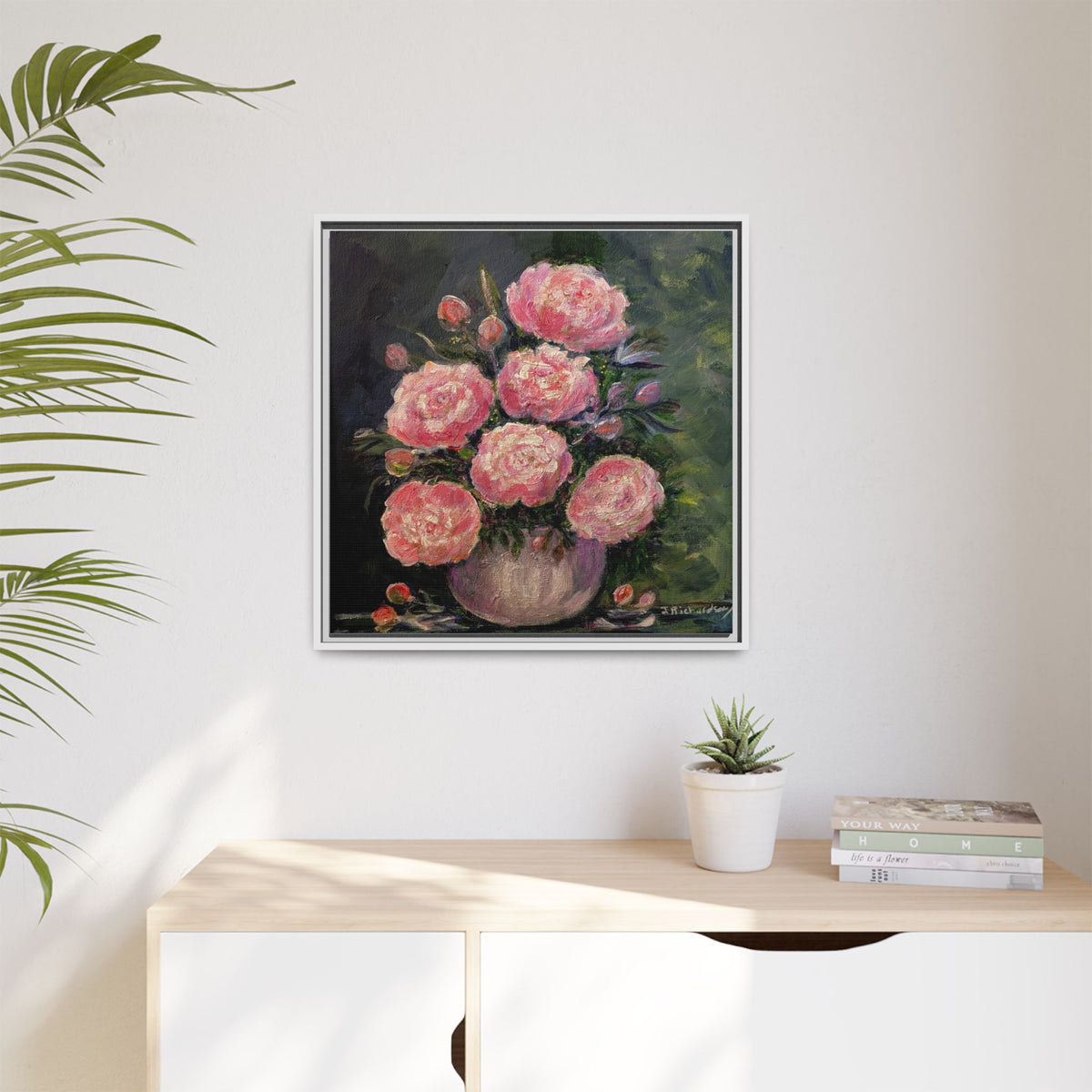 Pink Peony Bouquet Canvas Framed Wall Art | Matte Canvas, Framed