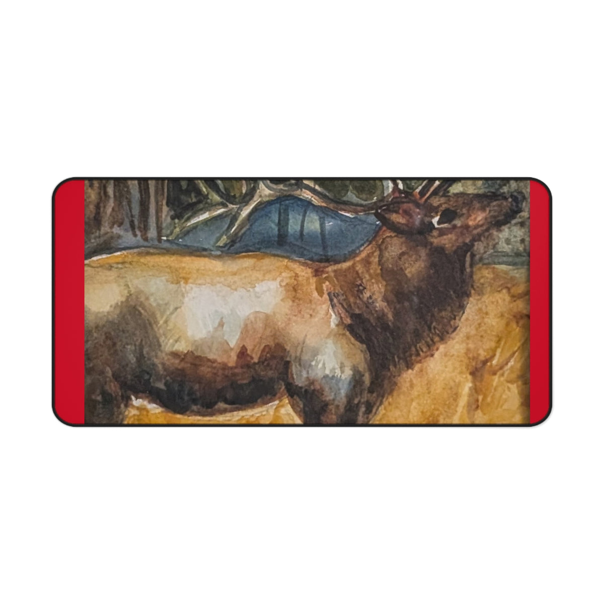 Elk Watercolor Desk Mat | Wildlife Painting Mouse Pad