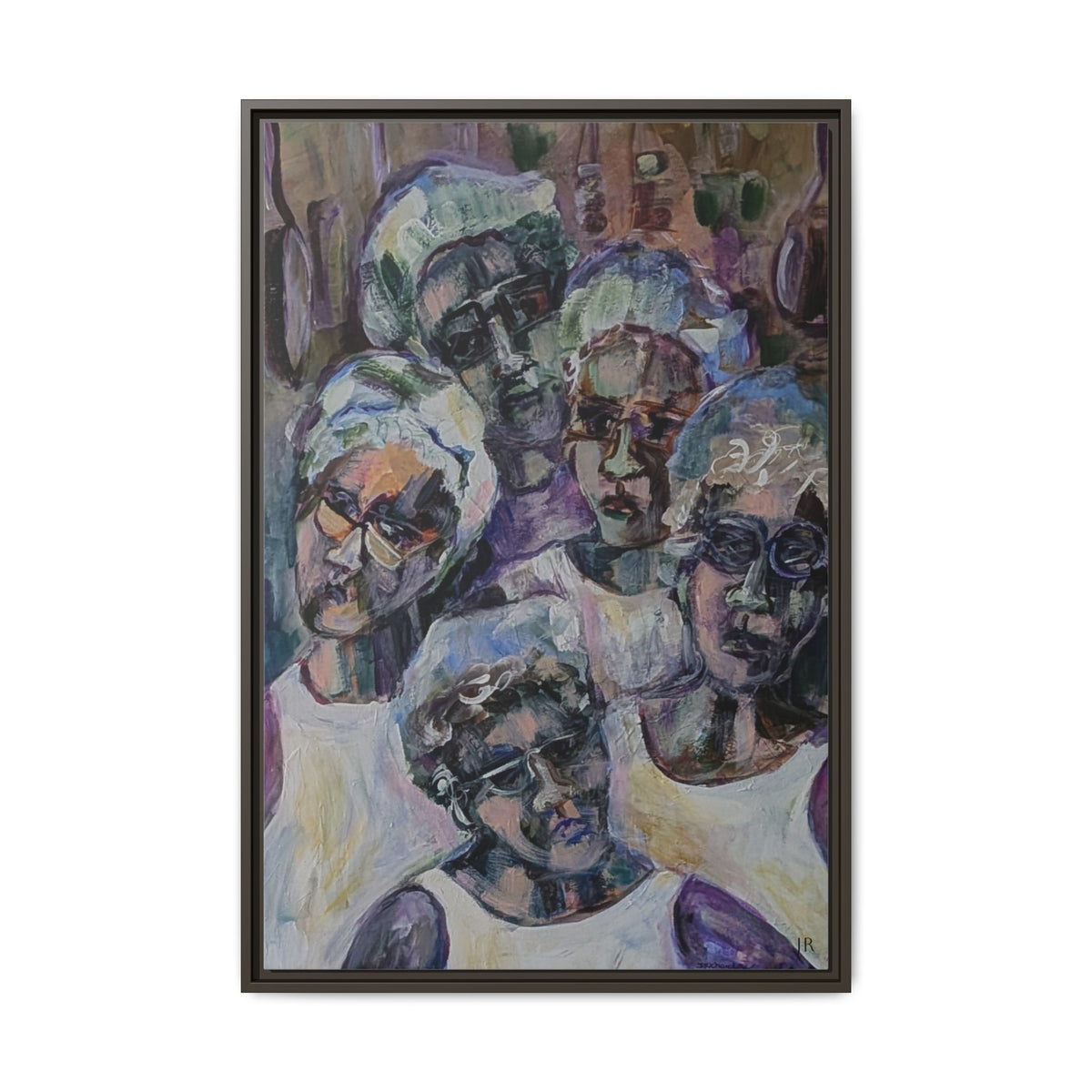 Framed Matte Canvas Art – Abstract Multi-Figure Portrait