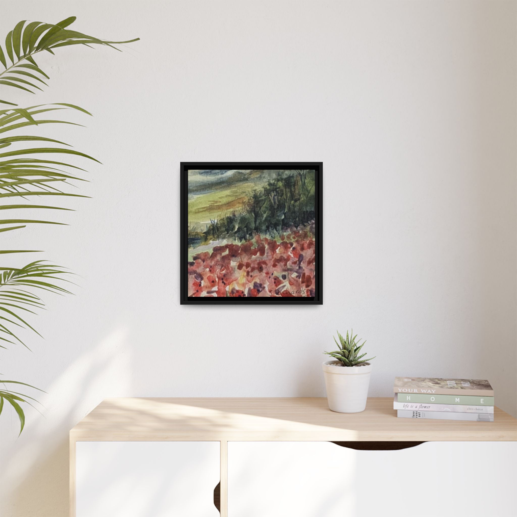Framed Poppies landscape Matte Canvas,   Multi-color frames)