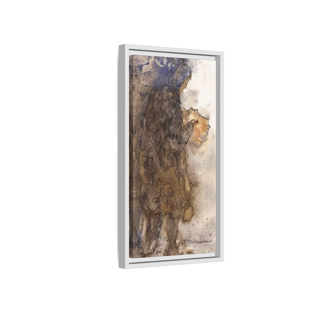 Framed Matte Canvas — "Left Behind Homeless Woman" Watercolor Abstract (Earth Tones)