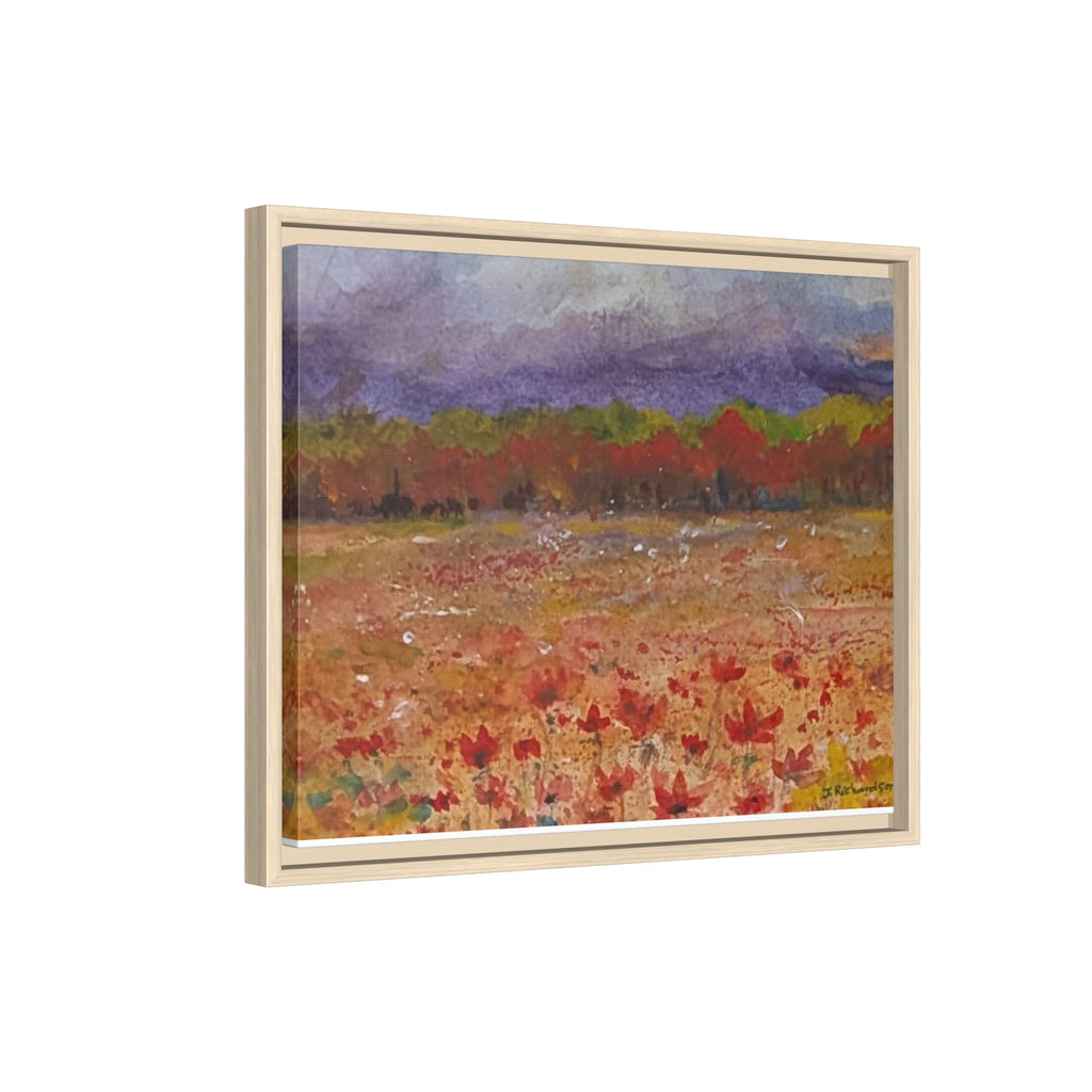 Framed Canvas Wall Art – Autumn Wildflower Meadow Landscape Painting