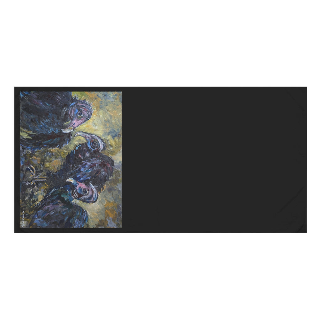 Vulture Trio painting Mink-Cotton Towel | dark avian art, textured brushwork