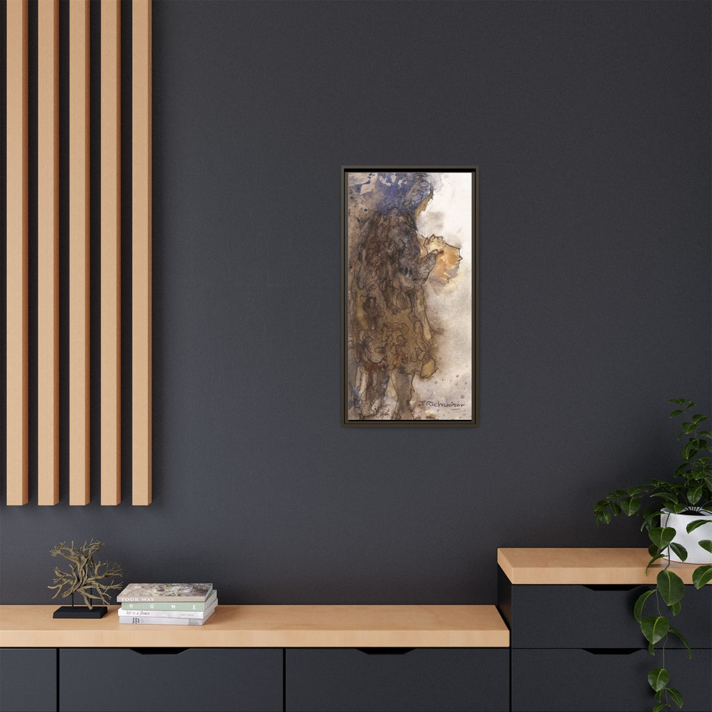 Framed Matte Canvas — "Left Behind Homeless Woman" Watercolor Abstract (Earth Tones)