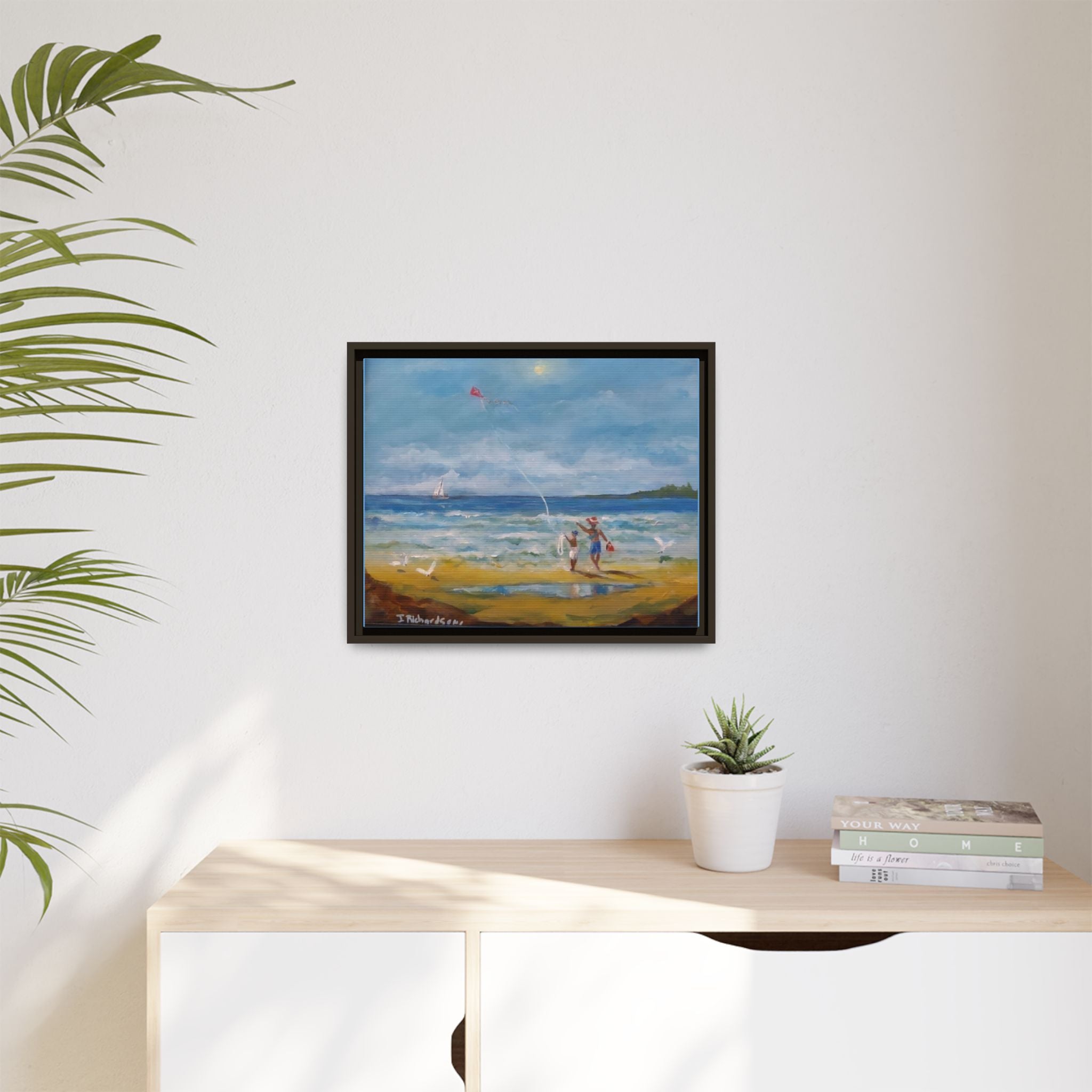 Kite on shore Framed Matte Canvas Wall Art