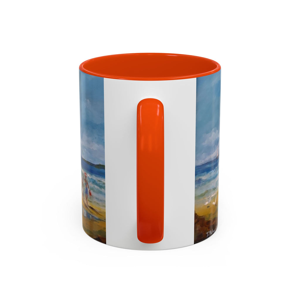 Beach & kite scene, Coffee Accent Mug - Personalize it! Colorful Ceramic Mug (11oz, 15oz)