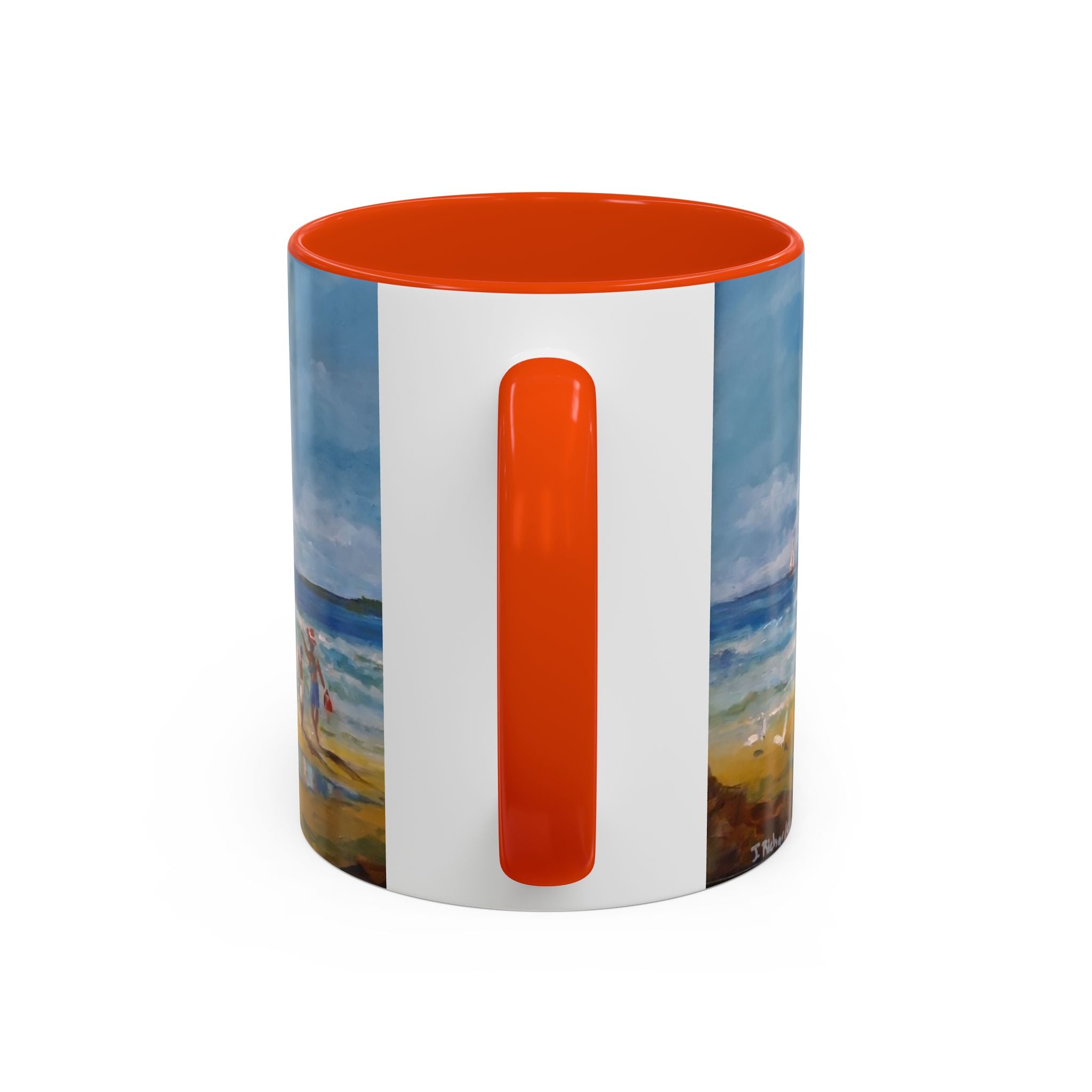 Beach & kite scene, Coffee Accent Mug - Personalize it! Colorful Ceramic Mug (11oz, 15oz)