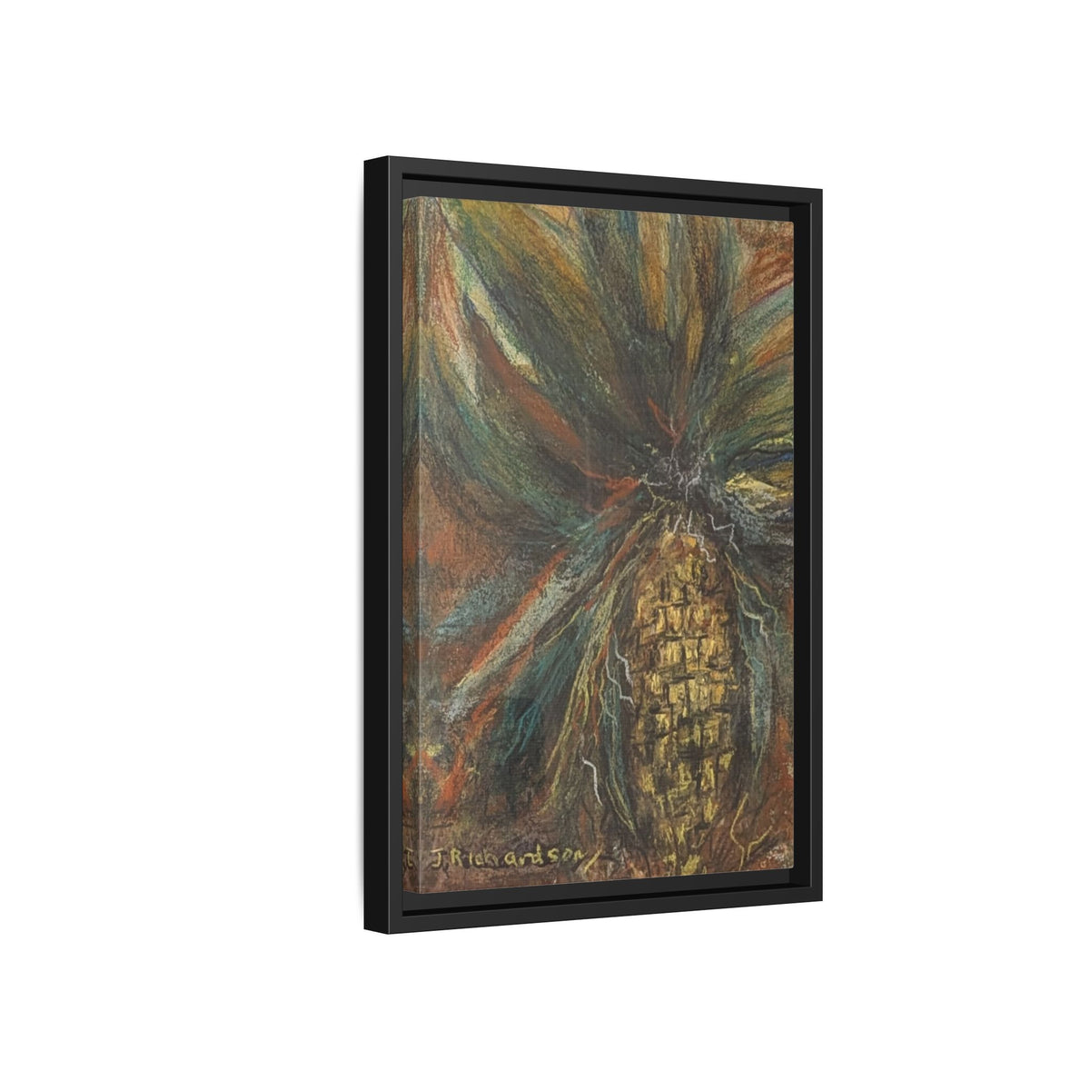 Forgotten Corn Husk Framed Canvas — Tropical Pineapple Matte Wall Art