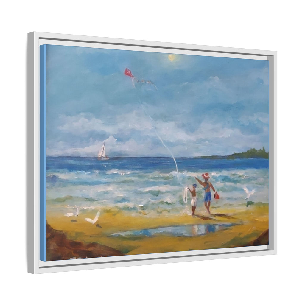 Kite on shore Framed Matte Canvas Wall Art