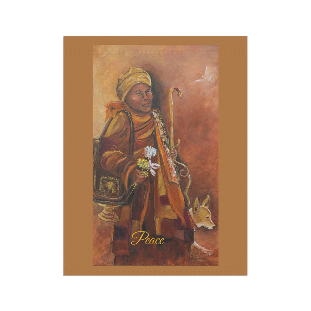 Peaceful Monk Garden Flag  Rustic Religious Outdoor Banner