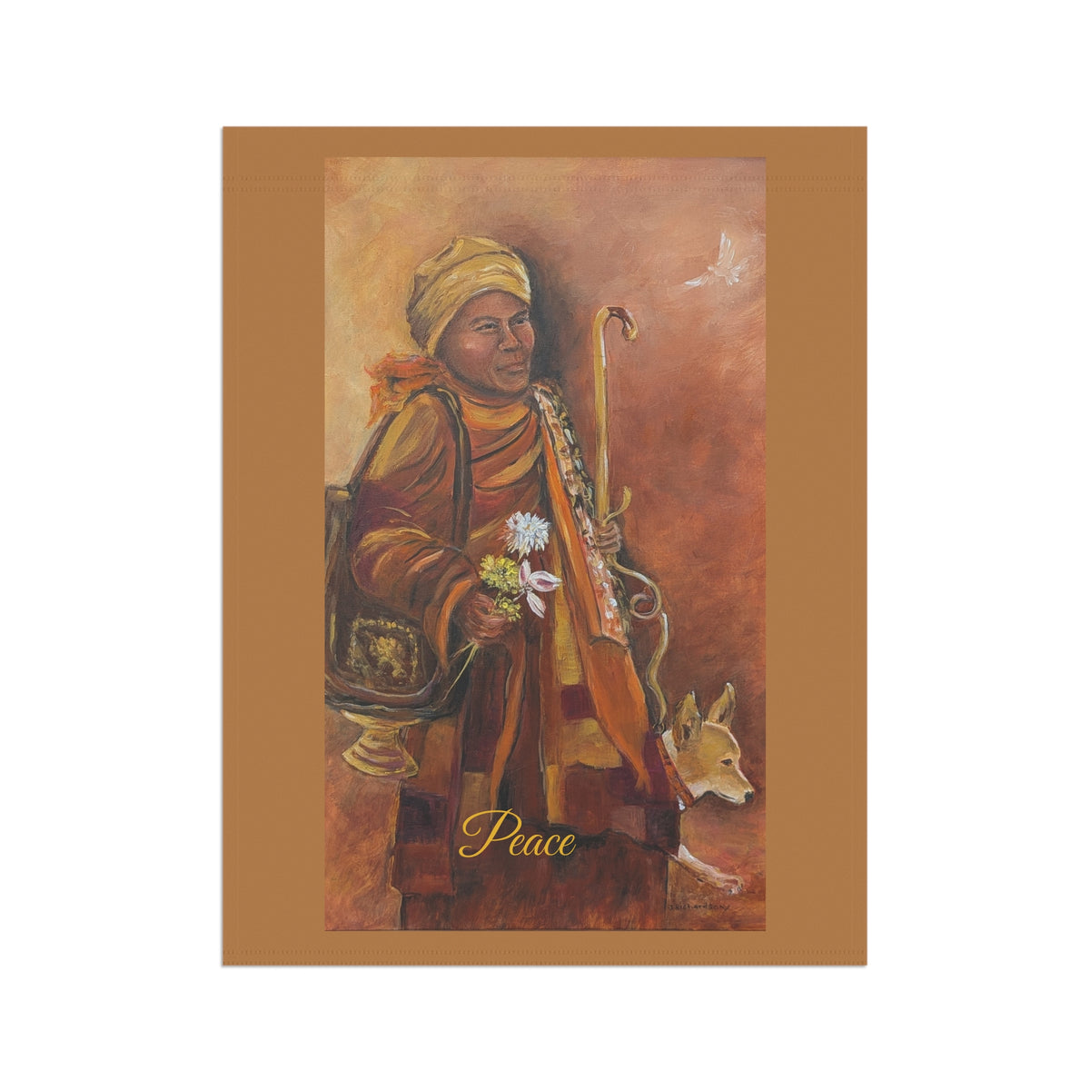 Peaceful Monk Garden Flag  Rustic Religious Outdoor Banner