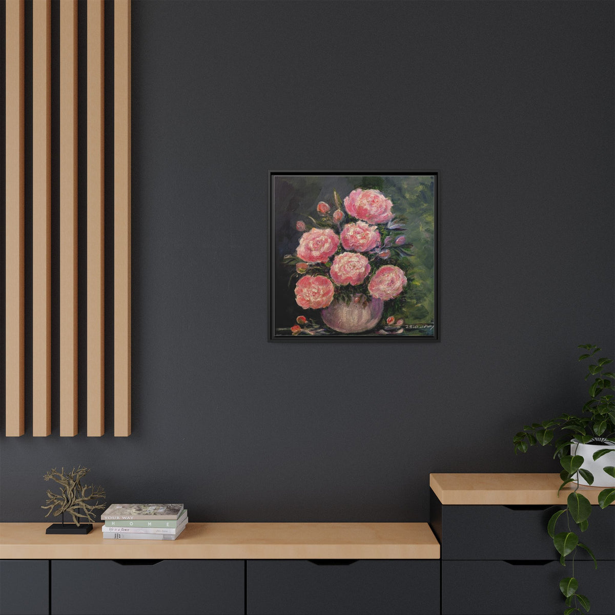 Pink Peony Bouquet Canvas Framed Wall Art | Matte Canvas, Framed