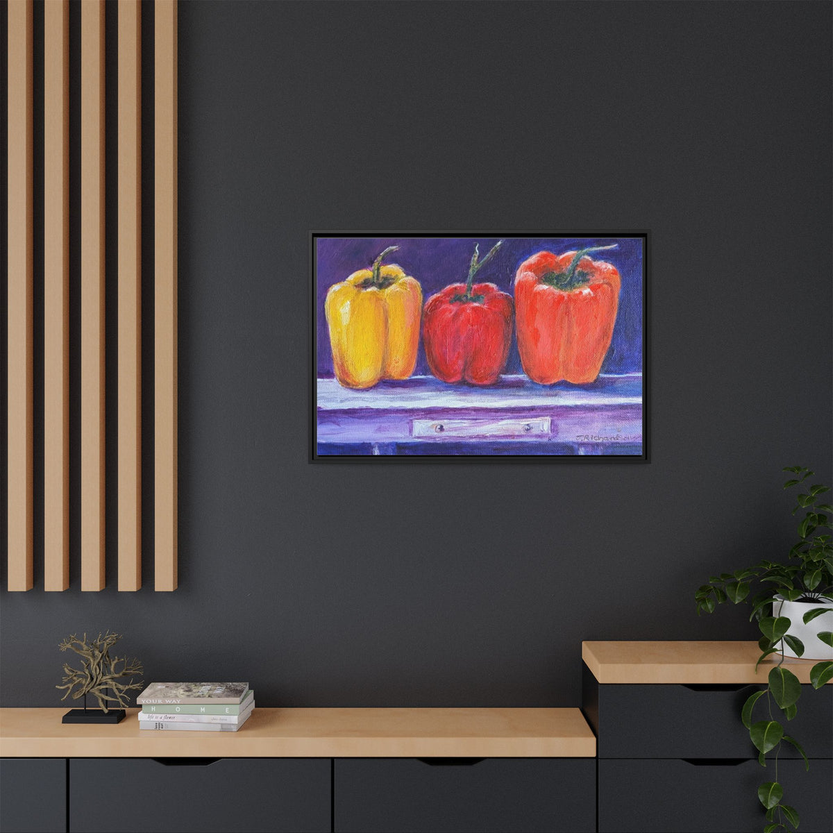Framed Canvas Print - Colorful Bell Peppers Still Life