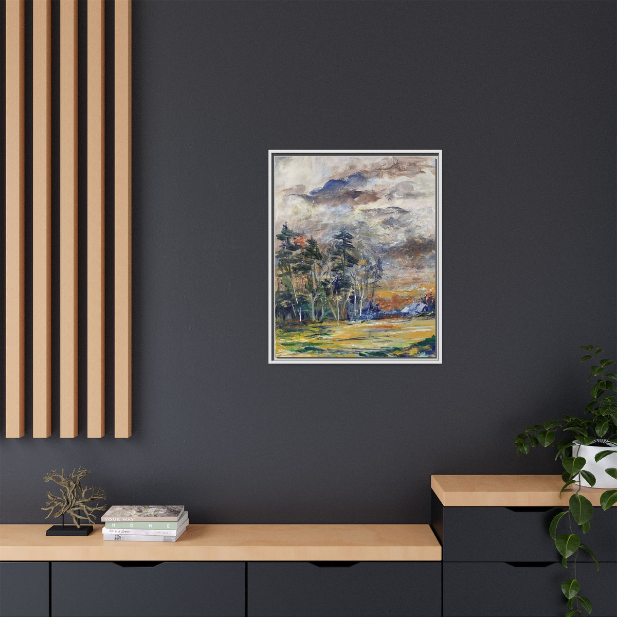 Framed Matte Canvas Landscape Print — Abstract Forest Meadow Wall Art