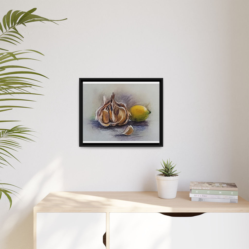 Garlic and Lemon Still Life Matte Canvas (Framed)