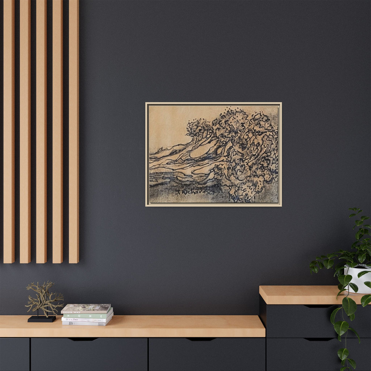Matte Canvas Wall Art — "Broccoli" Pencil Sketch (Framed)