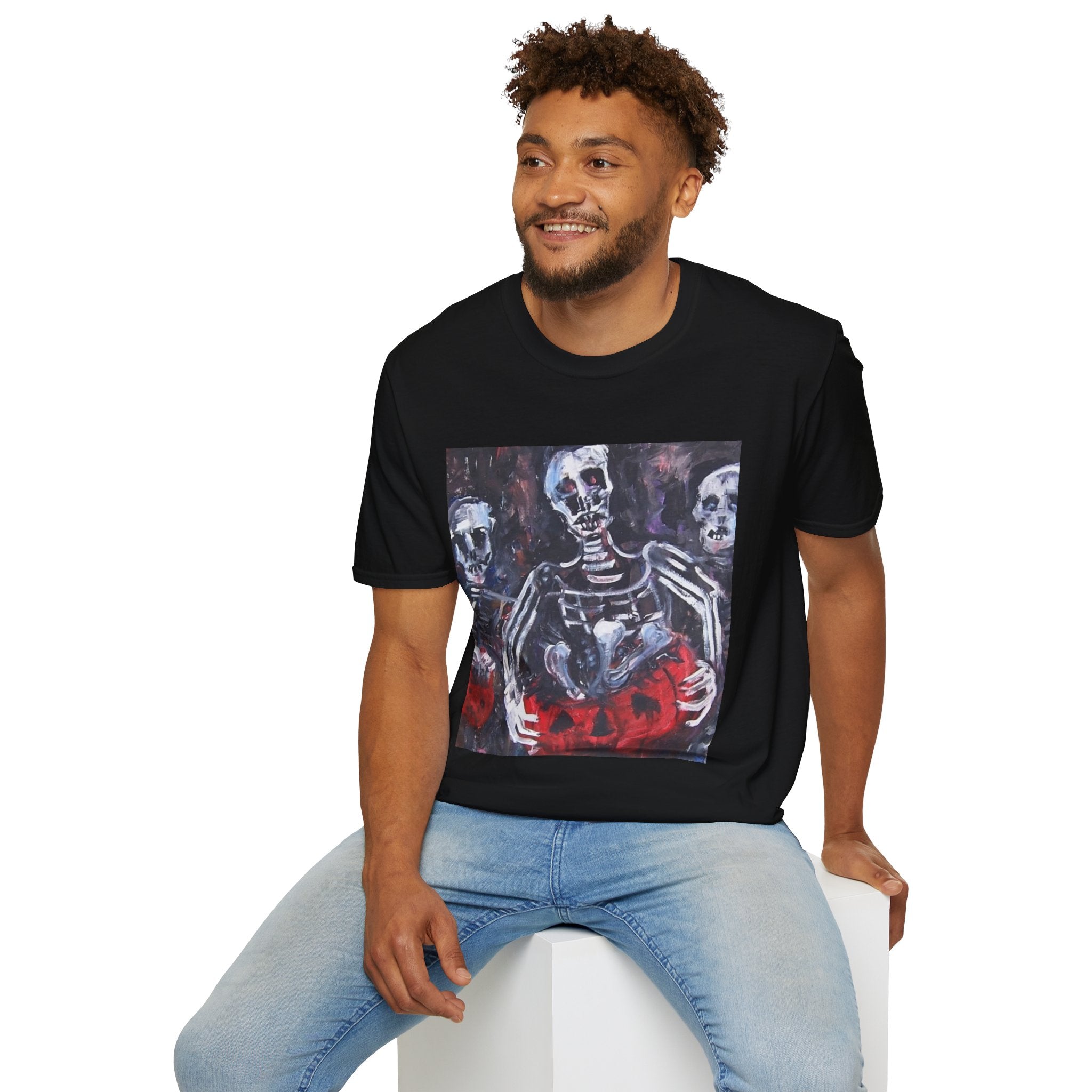 Three Skeletons Artwork T-Shirt | Skeleton Painting Tee