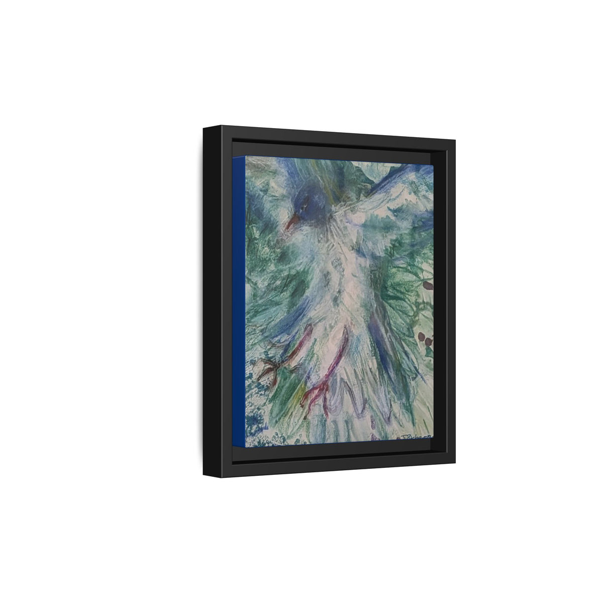 Abstract Blue-Green Bird Painting Matte Canvas
