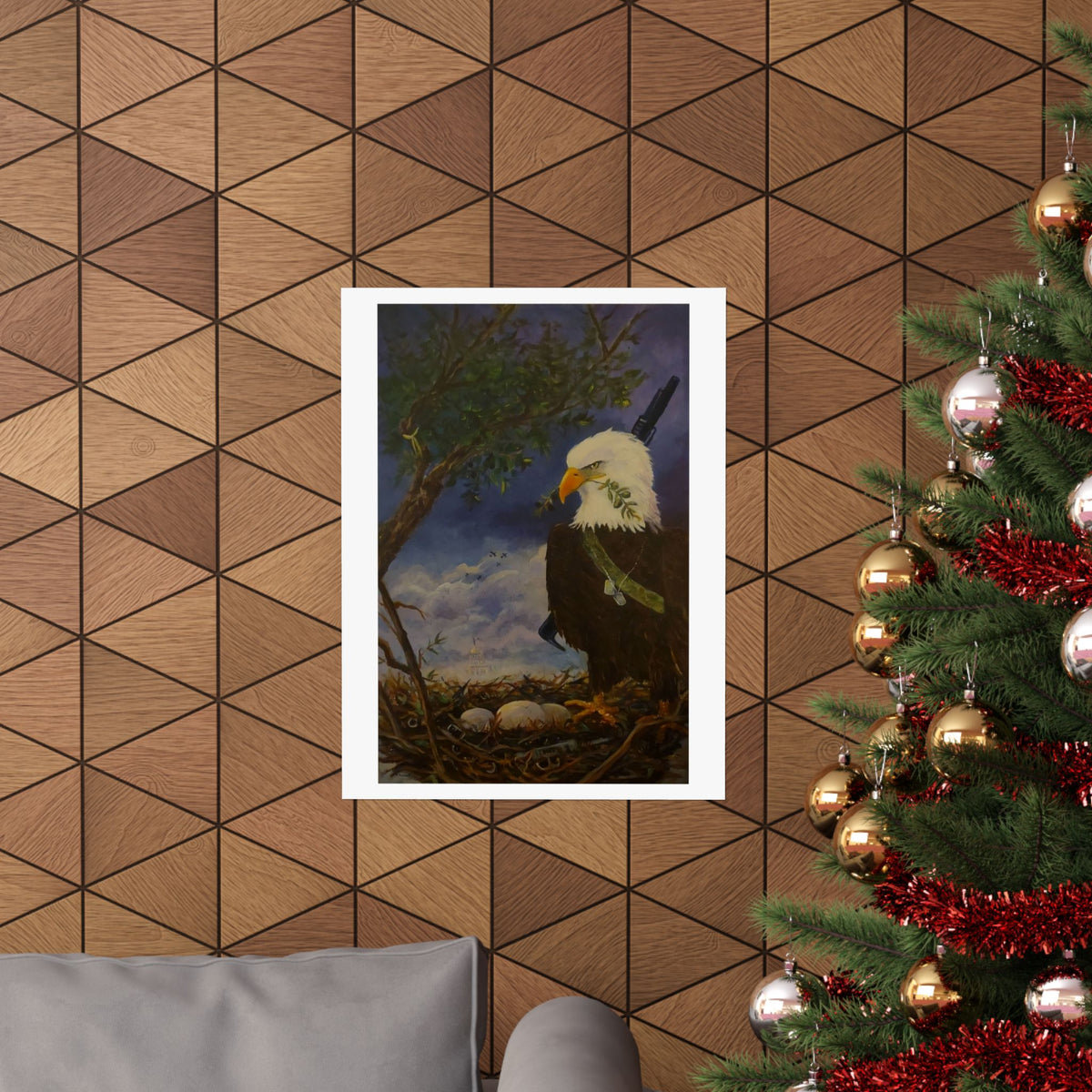 Patriotic Bald Eagle Nest Matte Poster | Vintage Wildlife Art