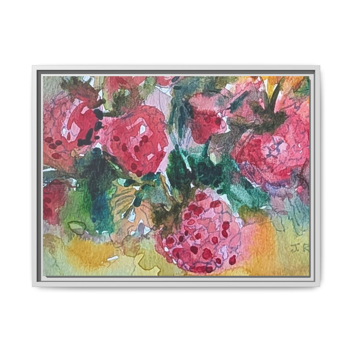 Raspberry Patch Still Life Framed Matte Canvas Print