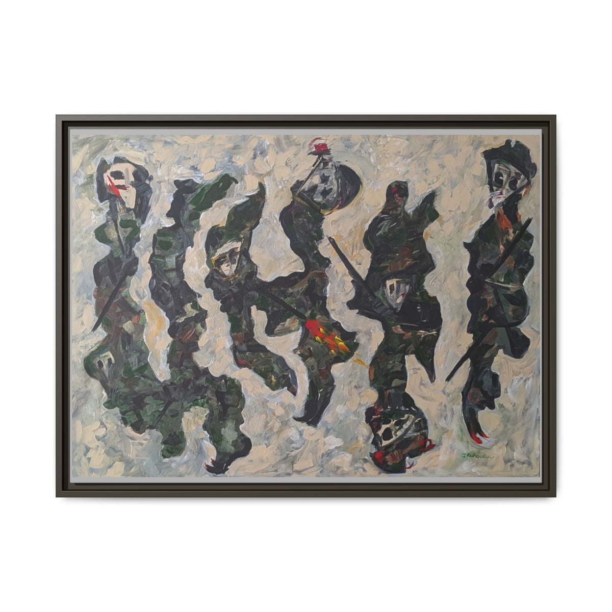 Abstract Military Figurative Matte Canvas Framed Wall Art — Multi‑Color