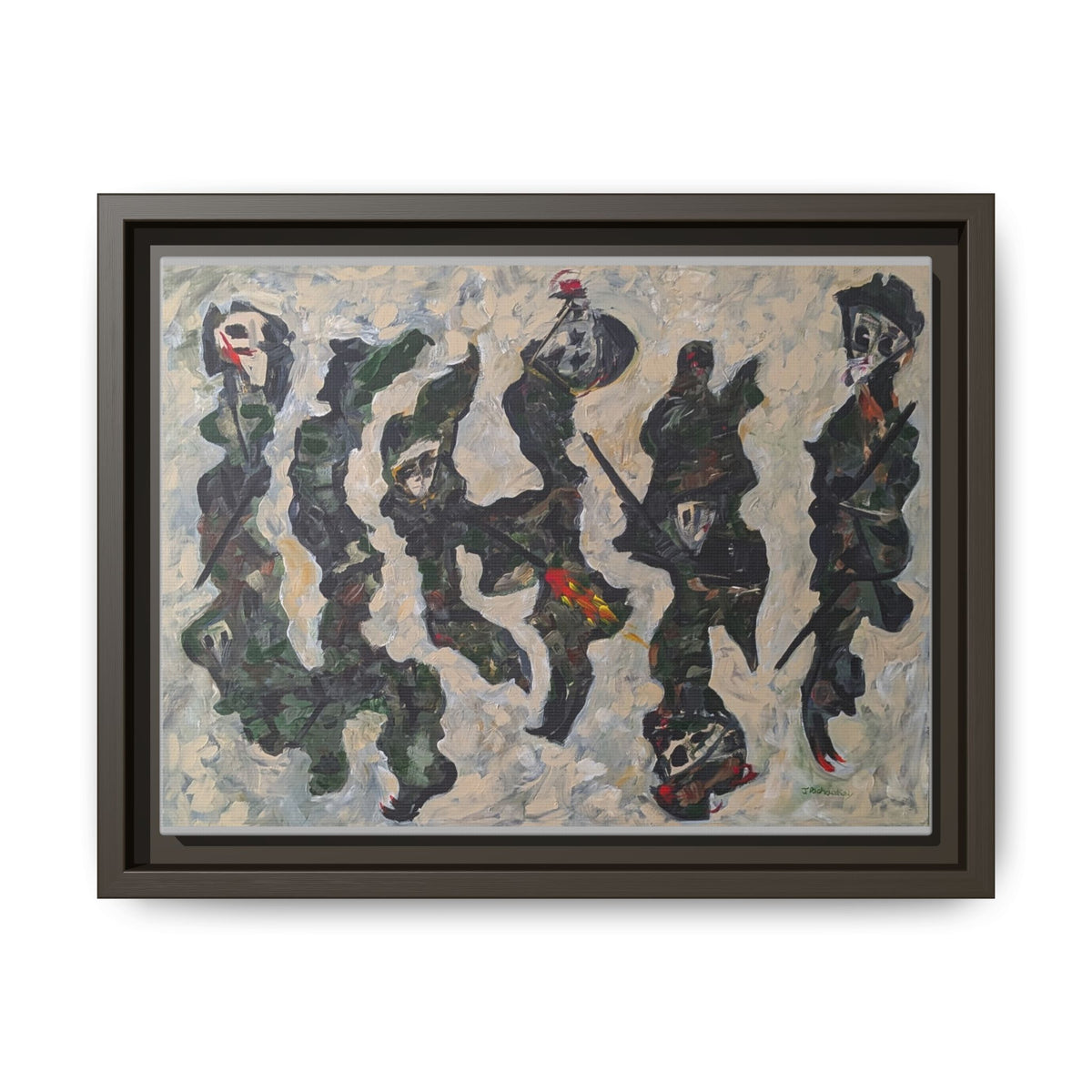 Abstract Military Figurative Matte Canvas Framed Wall Art — Multi‑Color