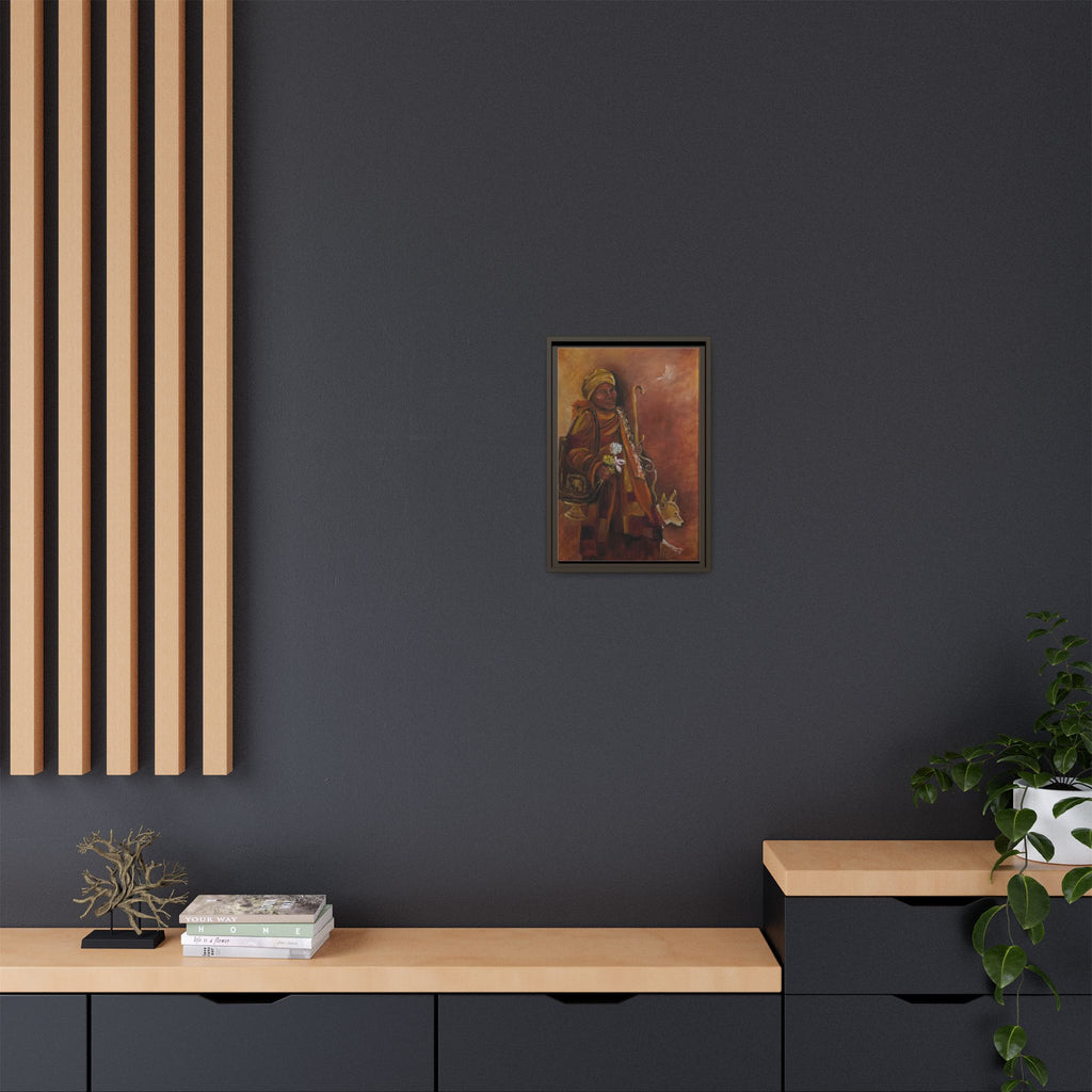 Monk & Dog & Dove Matte Canvas Framed | Earth Tone Wall Art