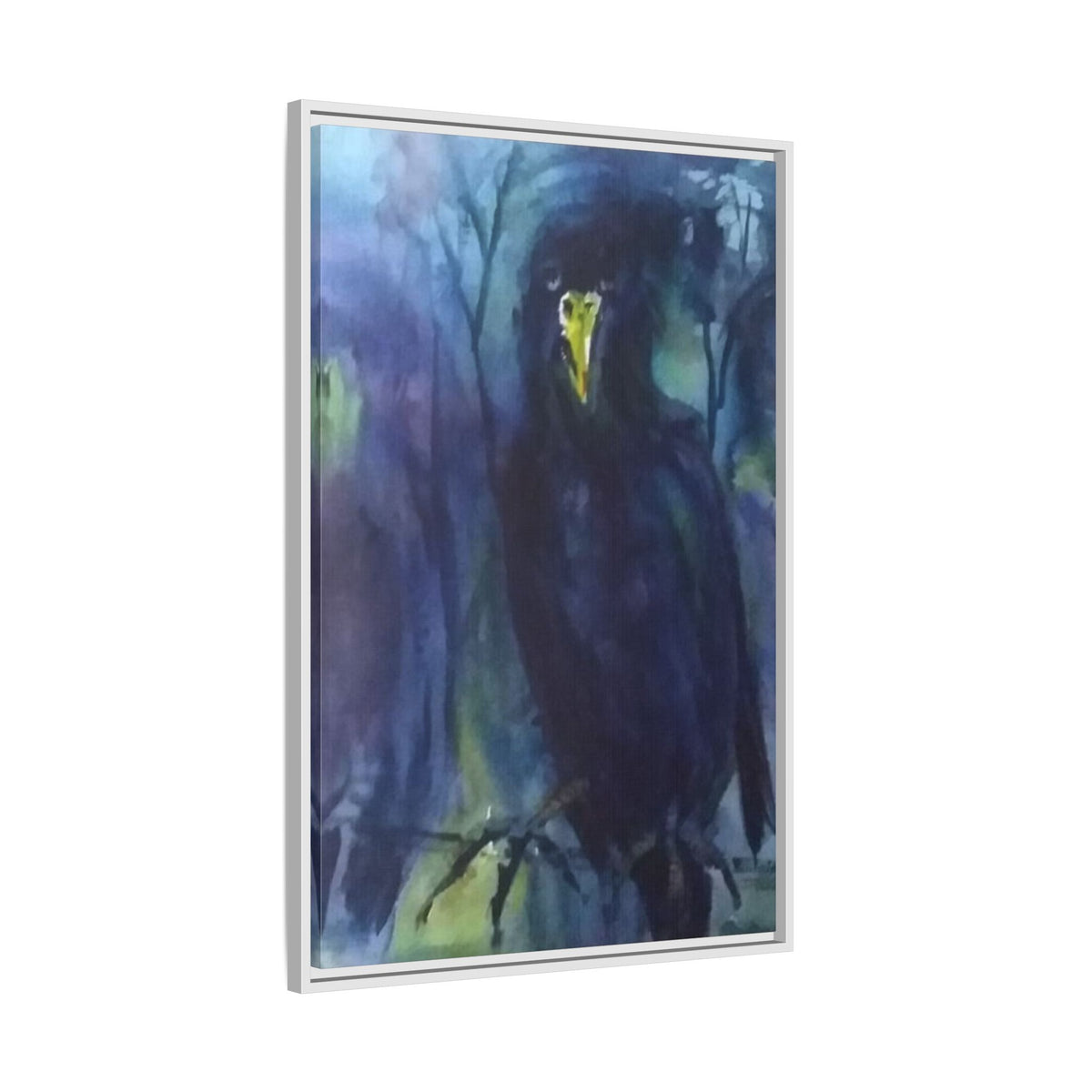 Framed Matte Canvas Print — Moody Black Raven Artwork