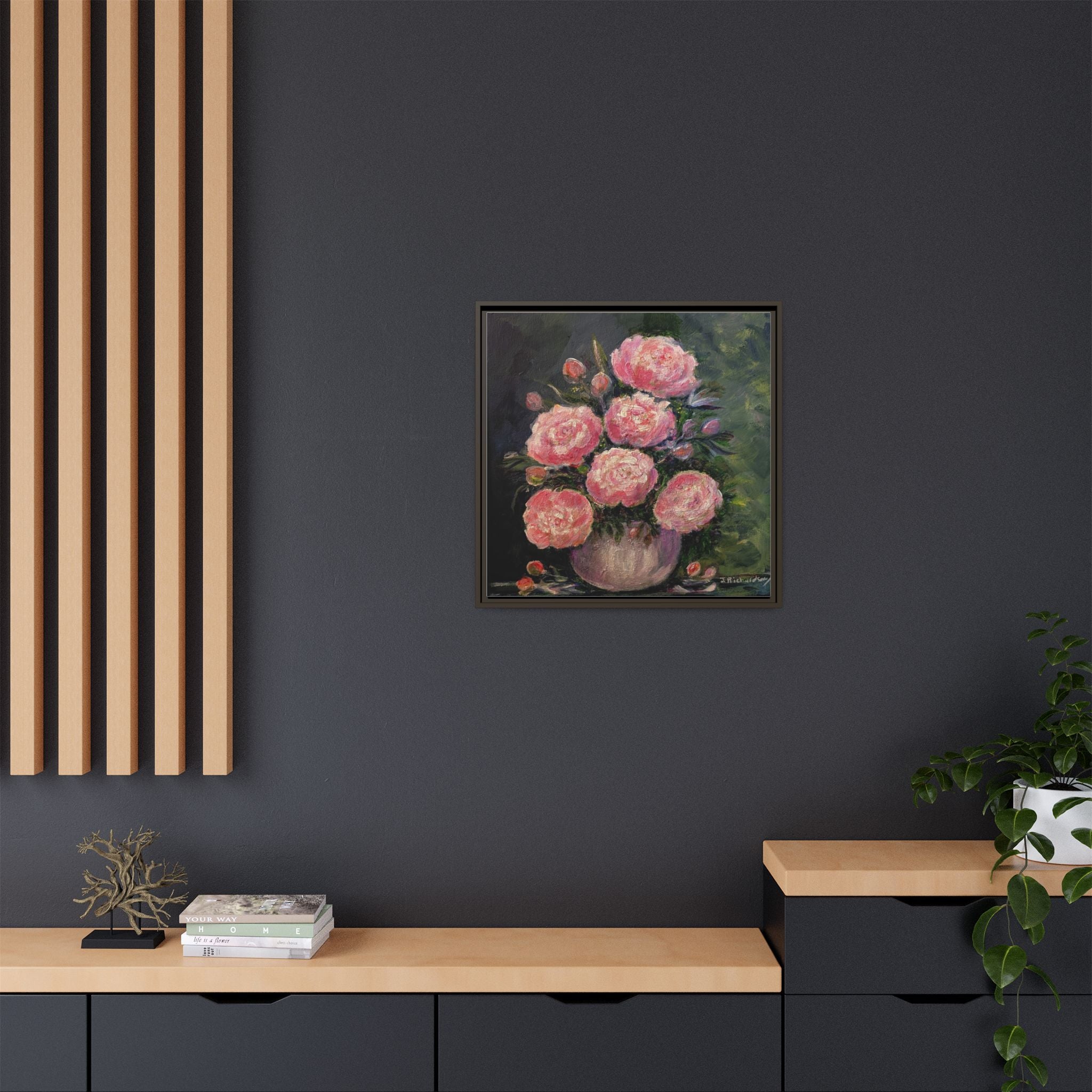 Pink Peony Bouquet Canvas Framed Wall Art | Matte Canvas, Framed