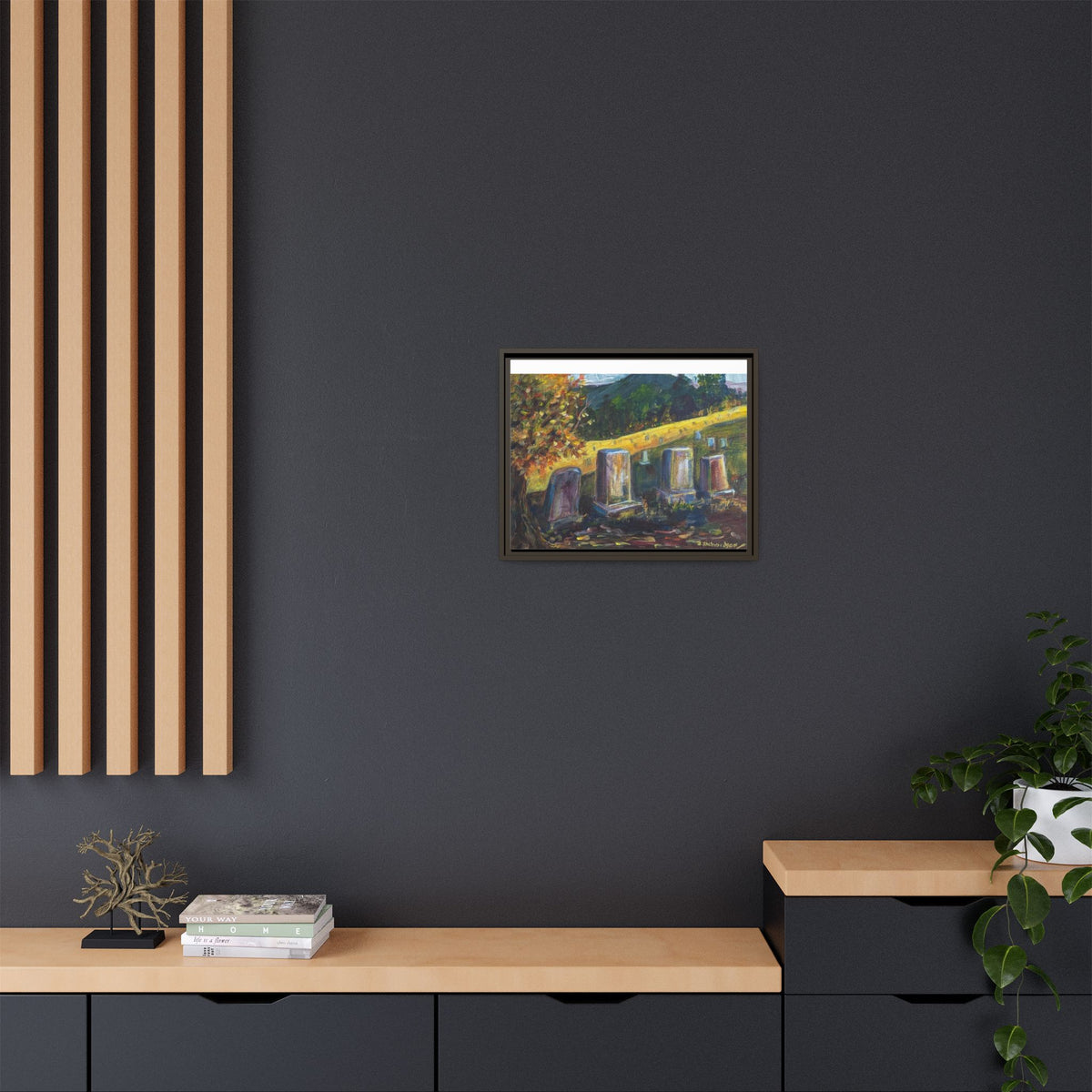 Framed Matte Canvas – Autumn Cemetery Landscape Art Print