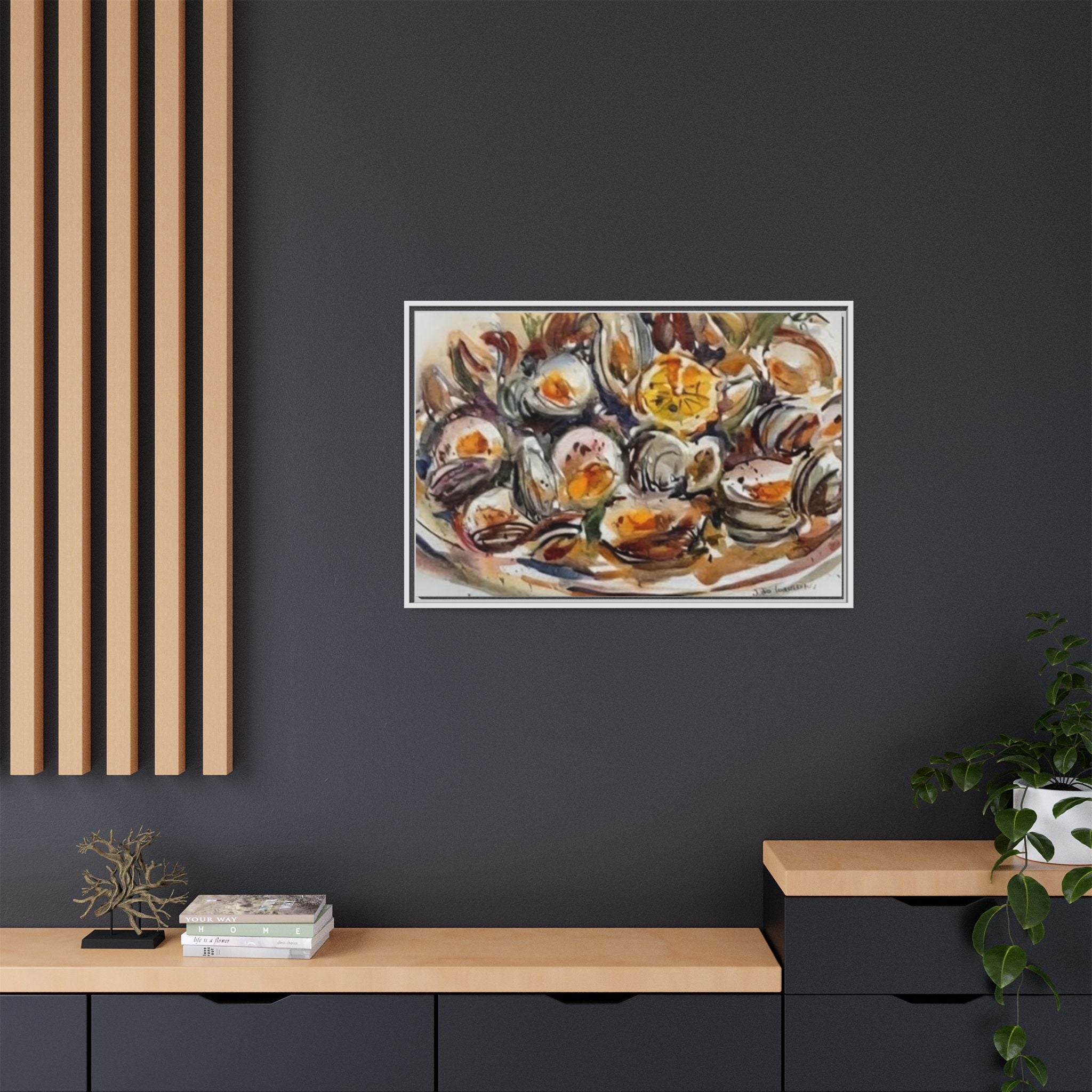 Clam Shell Watercolor Still Life Framed Canvas | Matte Multi-Color