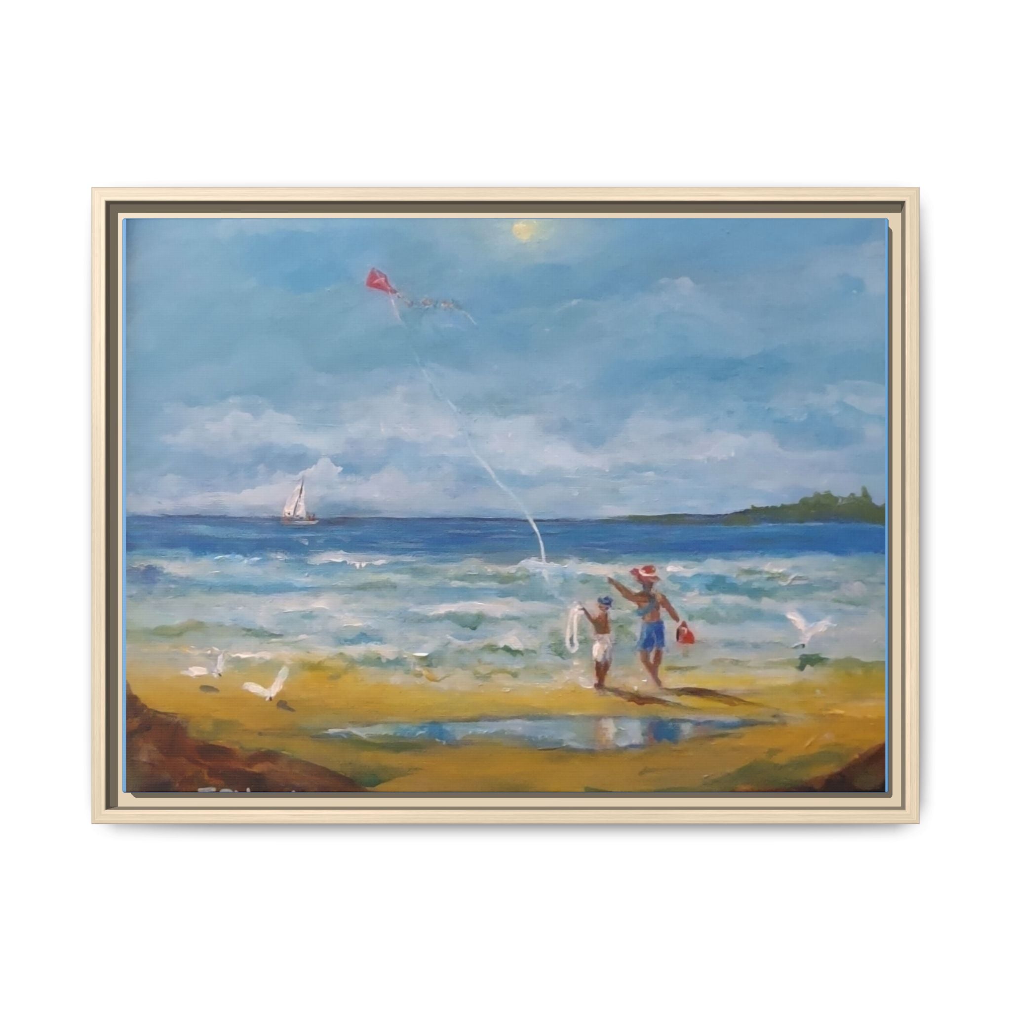 Kite on shore Framed Matte Canvas Wall Art