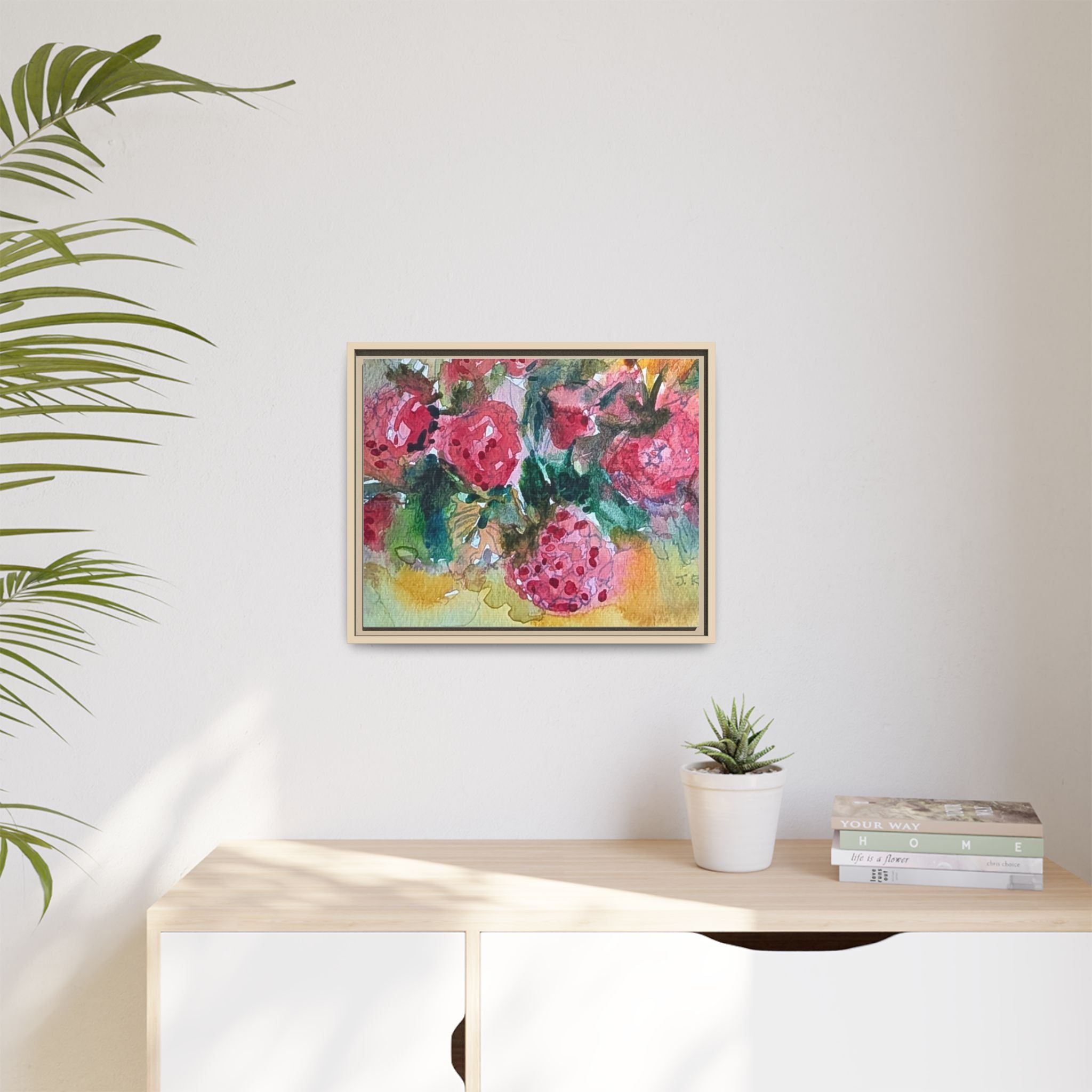 Raspberry Patch Still Life Framed Matte Canvas Print