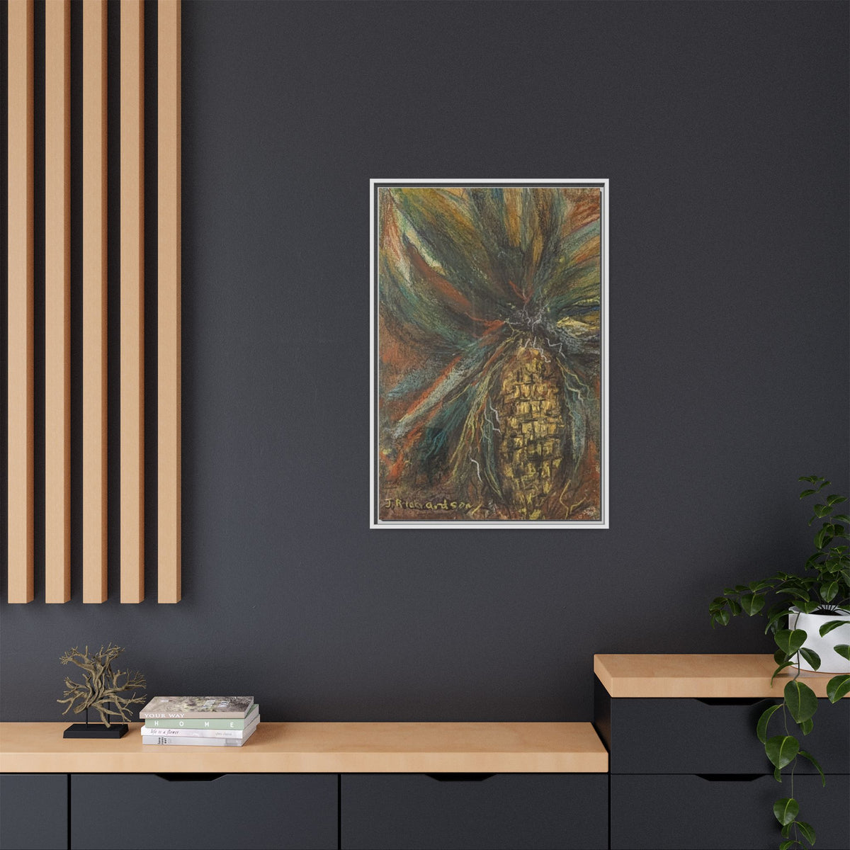 Forgotten Corn Husk Framed Canvas — Tropical Pineapple Matte Wall Art