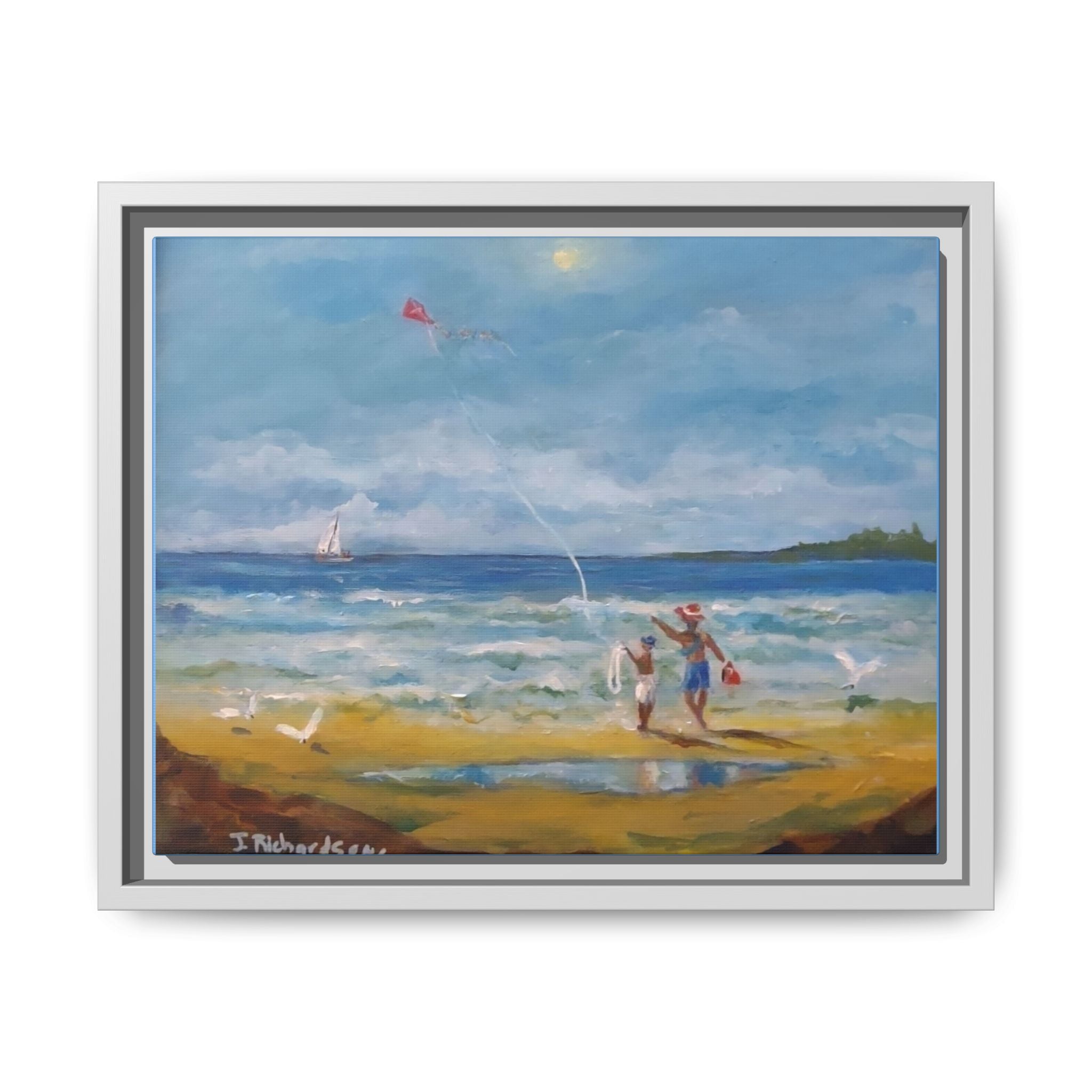 Kite on shore Framed Matte Canvas Wall Art