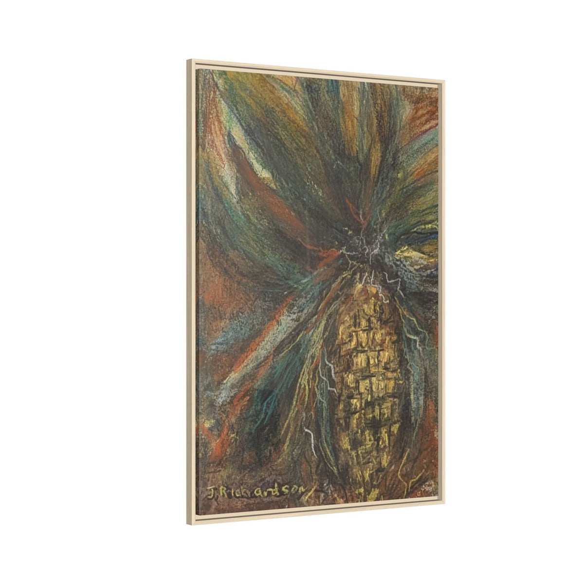 Forgotten Corn Husk Framed Canvas — Tropical Pineapple Matte Wall Art