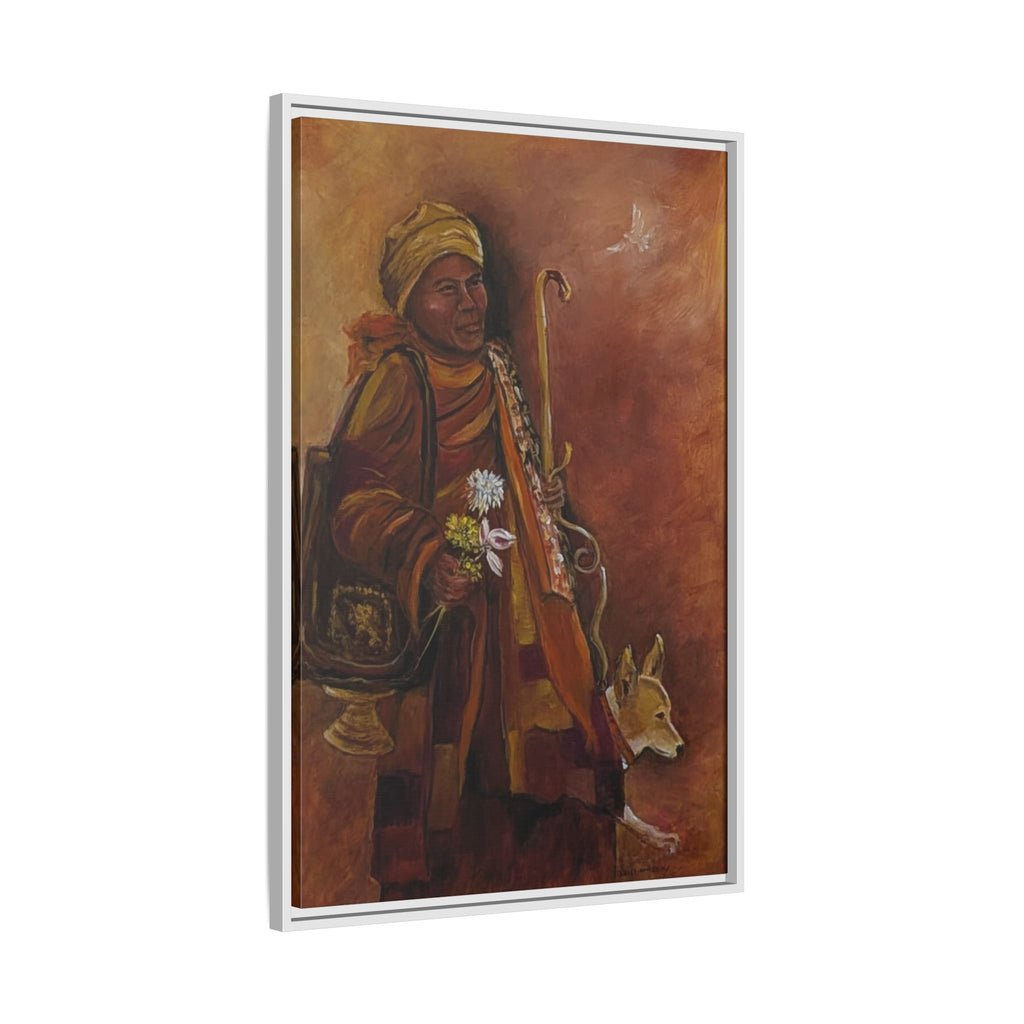 Monk & Dog & Dove Matte Canvas Framed | Earth Tone Wall Art