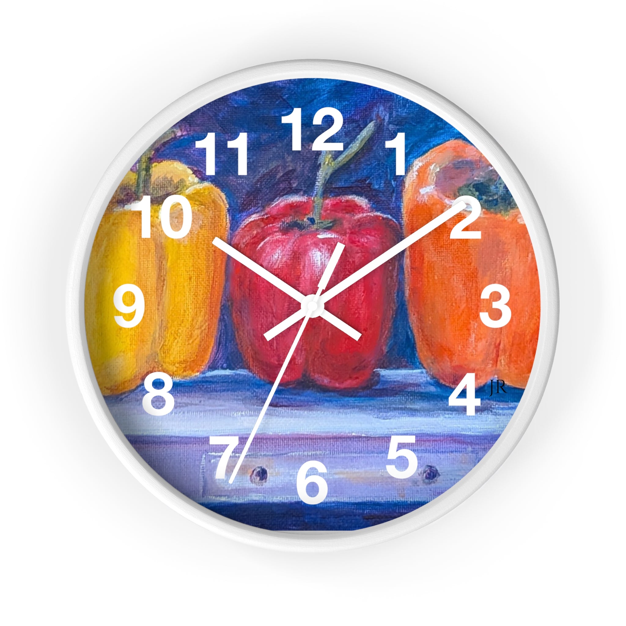Three Peppers Still Life Wall Clock — Colorful Kitchen Art Clock