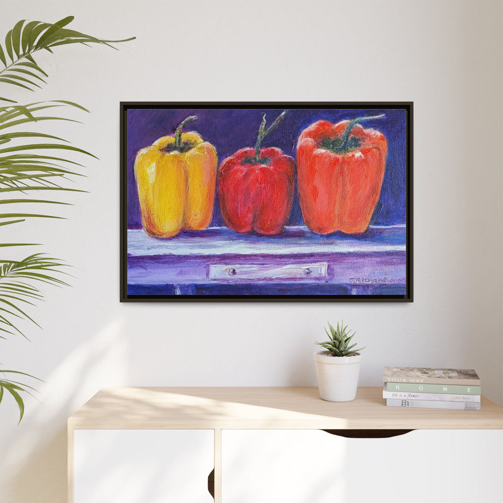 Framed Canvas Print - Colorful Bell Peppers Still Life