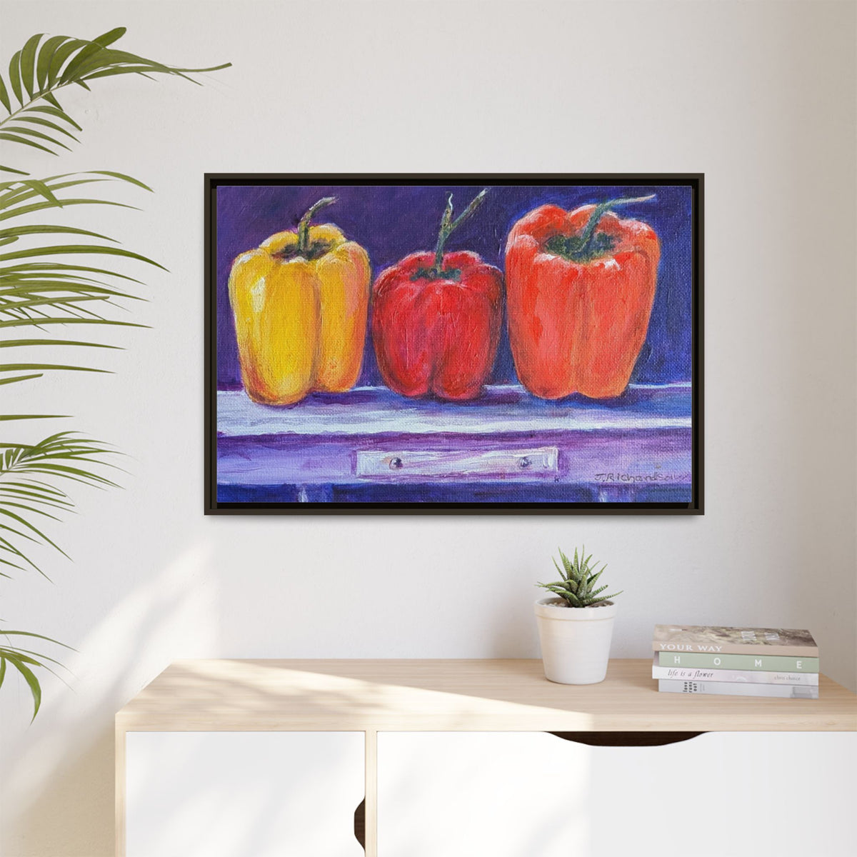 Framed Canvas Print - Colorful Bell Peppers Still Life