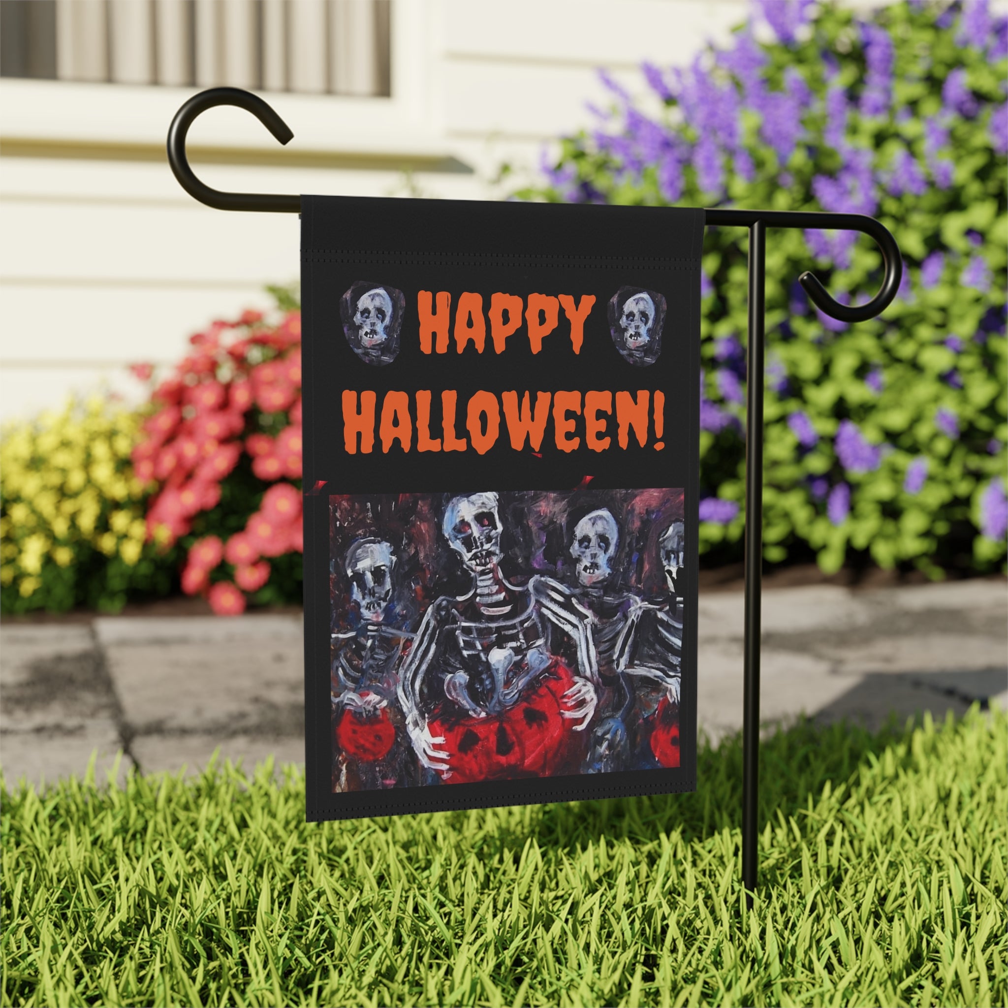 Happy Halloween Skeletons Garden Flag | Halloween Garden Banner
