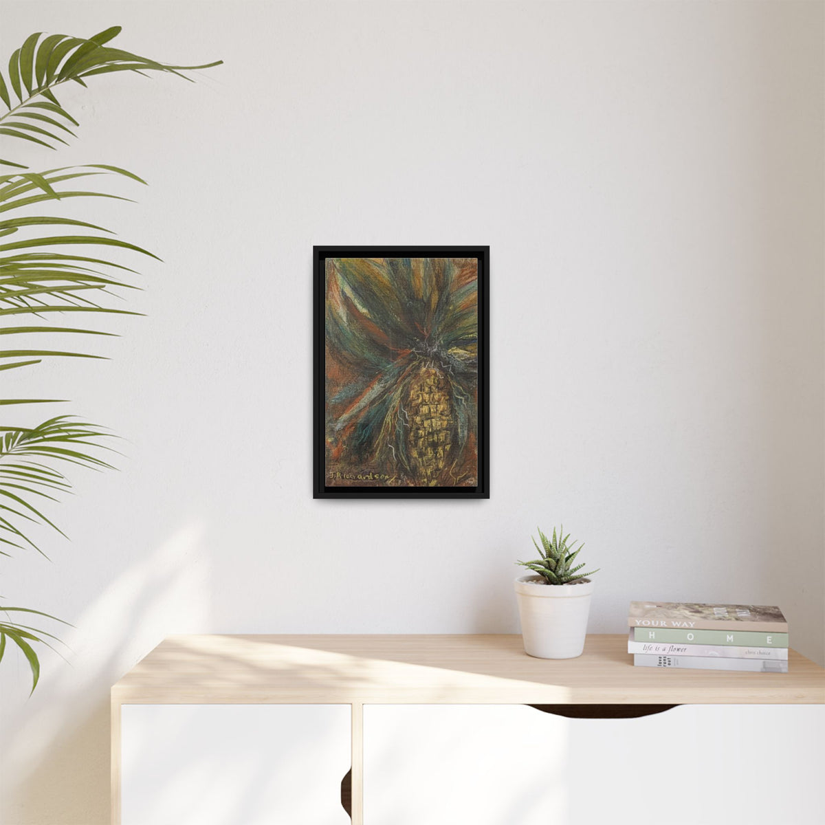 Forgotten Corn Husk Framed Canvas — Tropical Pineapple Matte Wall Art