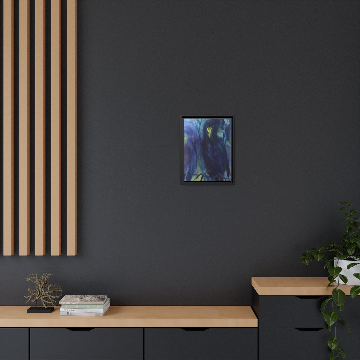 Framed Matte Canvas Print — Moody Black Raven Artwork