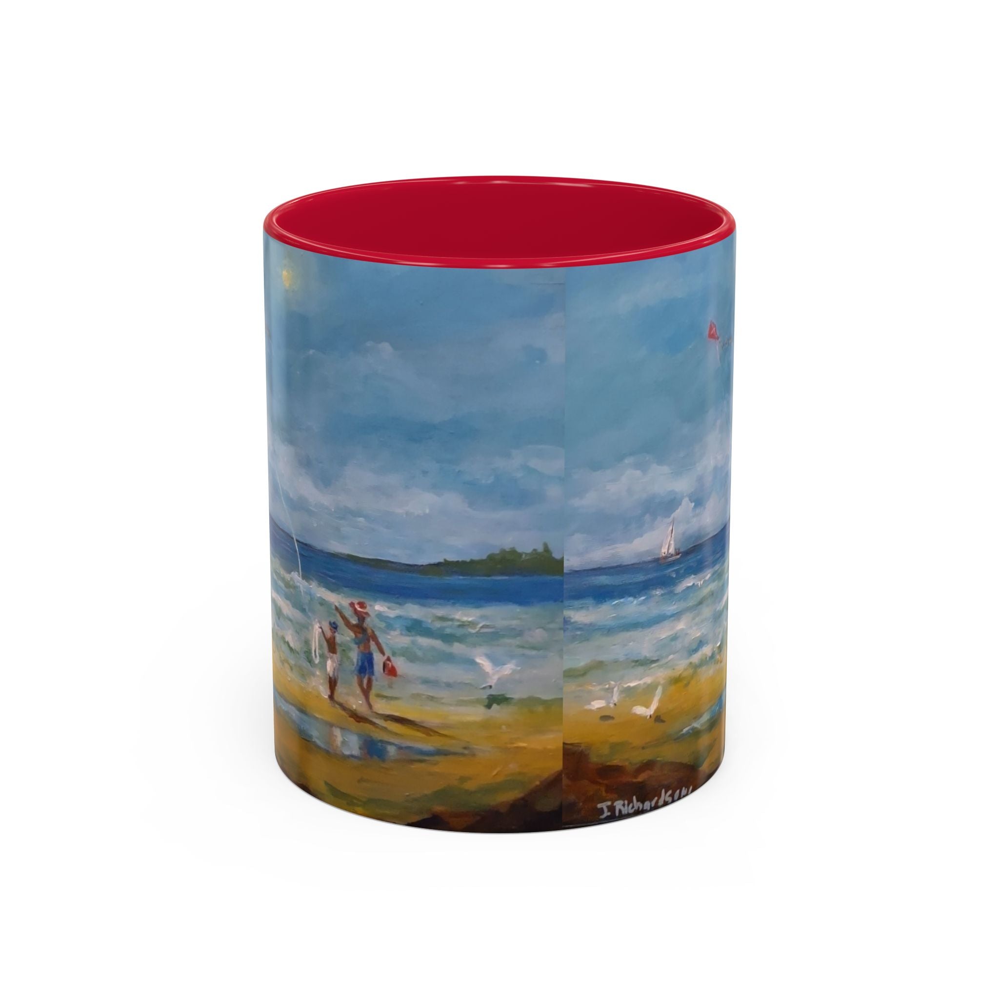 Beach & kite scene, Coffee Accent Mug - Personalize it! Colorful Ceramic Mug (11oz, 15oz)