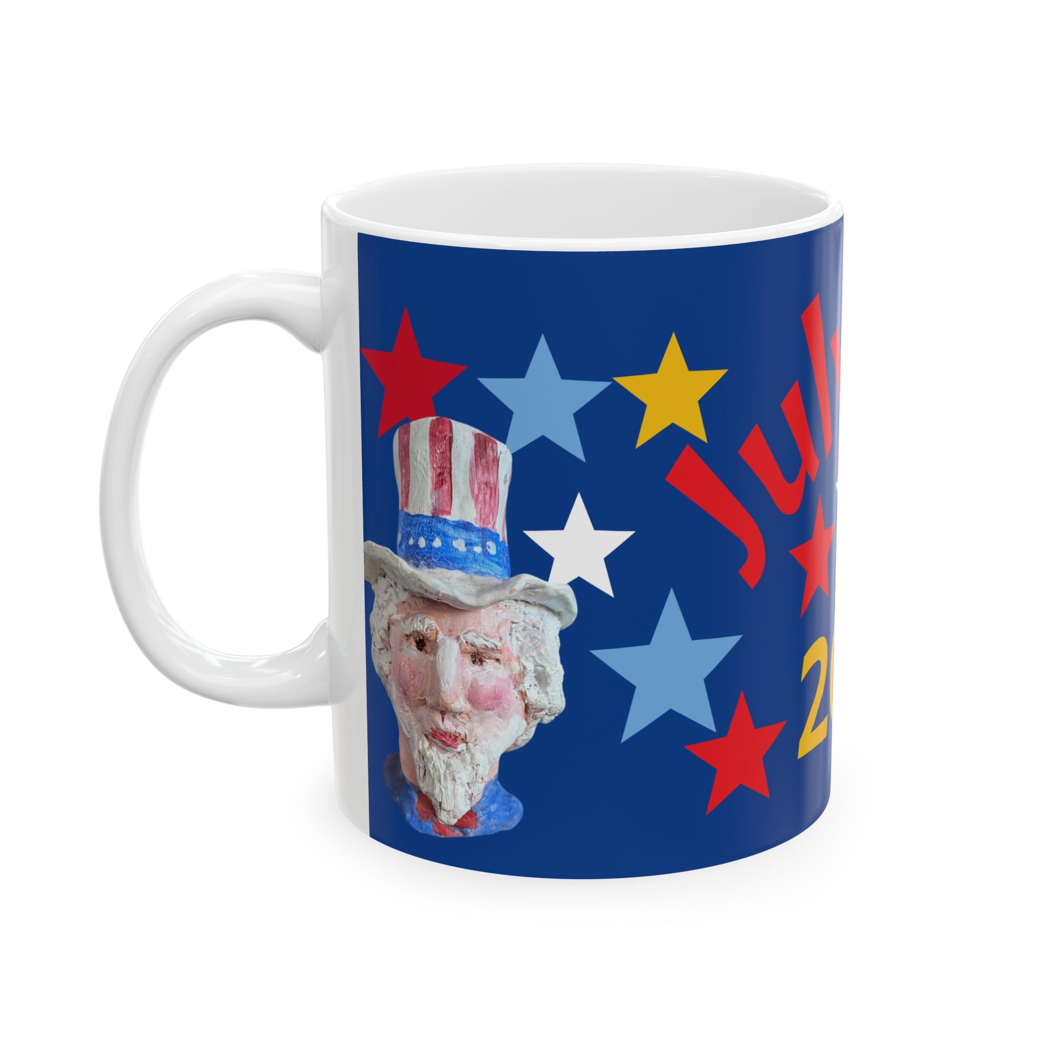 July 4th 2026 Ceramic Mug — Patriotic Red, White & Blue Stars Coffee Cup