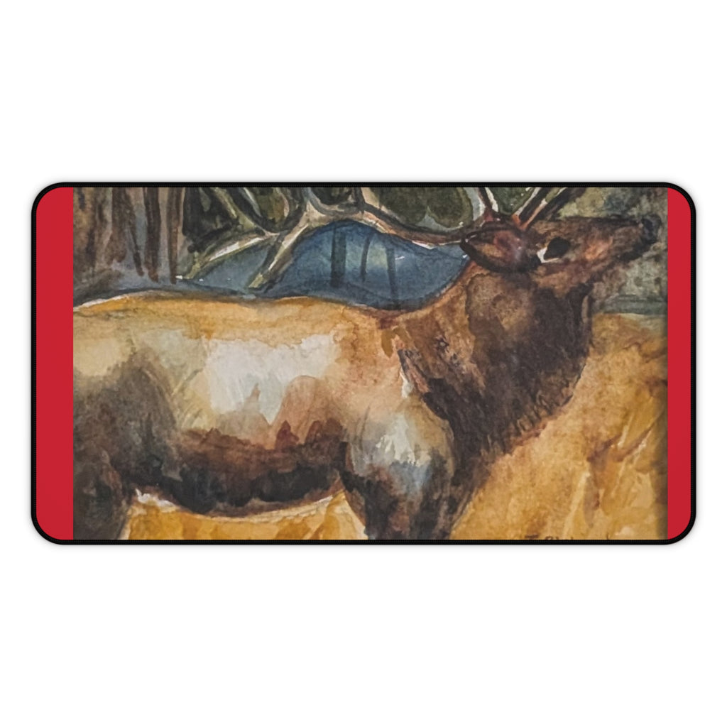 Elk Watercolor Desk Mat | Wildlife Painting Mouse Pad