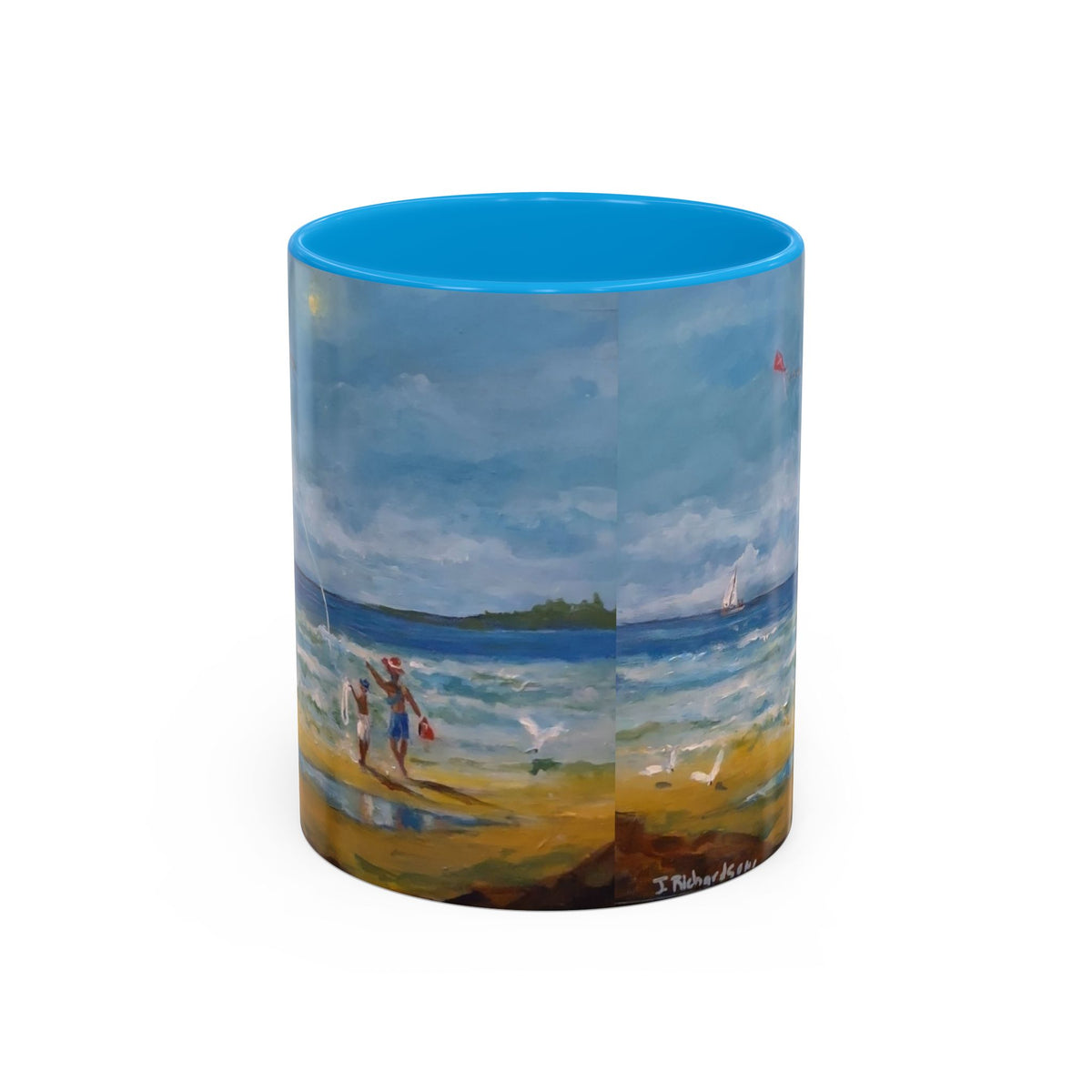 Beach & kite scene, Coffee Accent Mug - Personalize it! Colorful Ceramic Mug (11oz, 15oz)