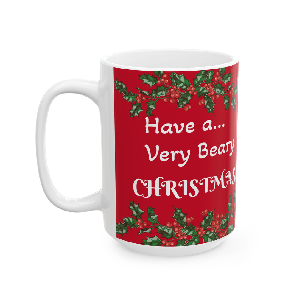 Black Bear Christmas Holly Border Mug | Festive Holiday Coffee Cup