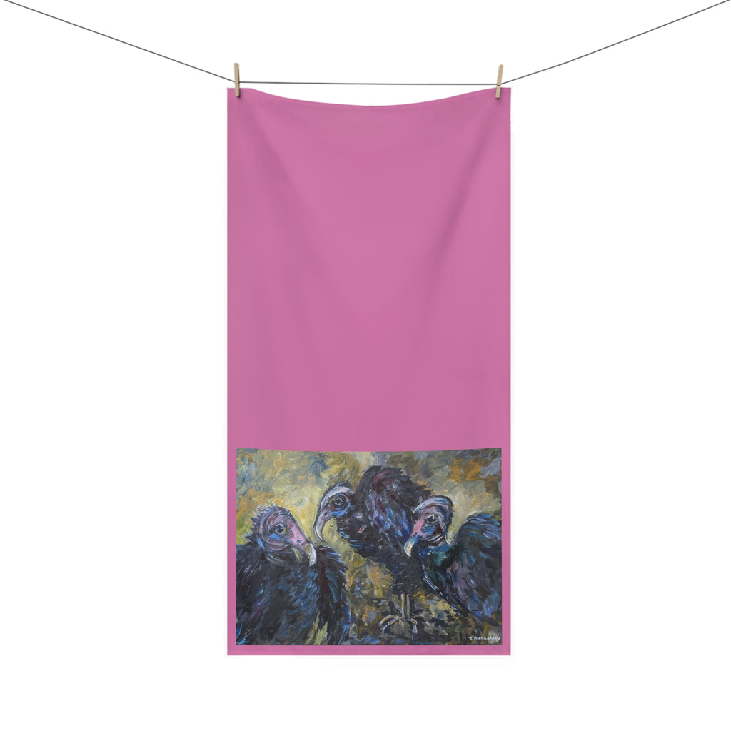 Vulture Trio painting Mink-Cotton Towel | dark avian art, textured brushwork